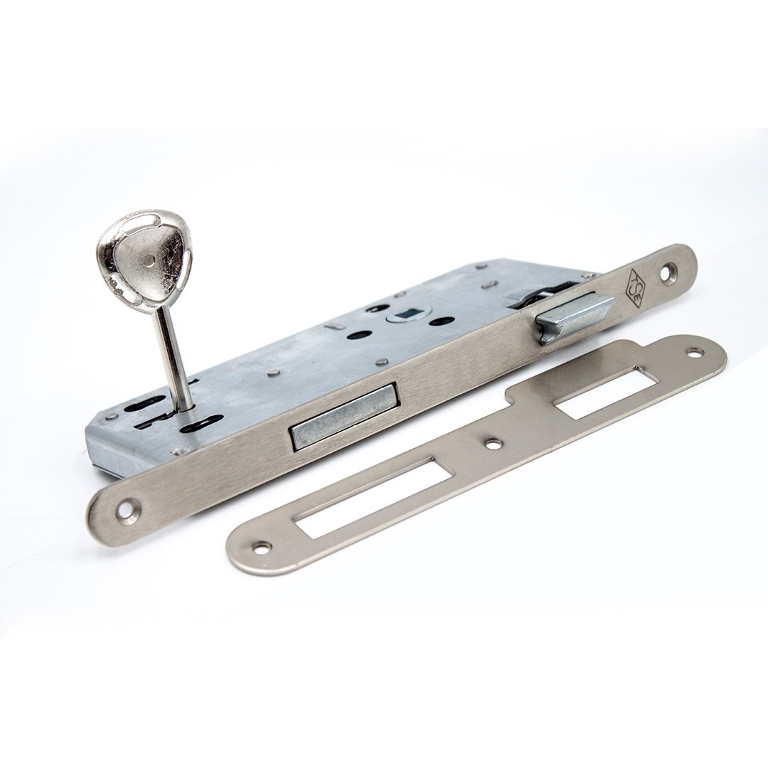 Lusso İnox Kare Rozetli Oda Kapı Kolu ve 40X23mm Saten Oda Gömme Kilit Set