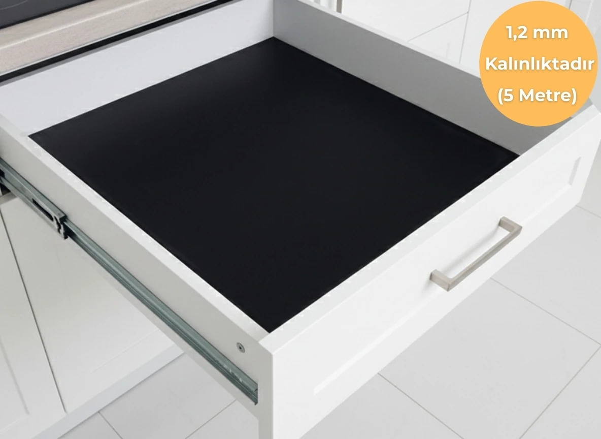 48 cm x 5 metre - SİYAH - KUMAŞ DESENLİ - SUNİ DERİ Çekmece İçi Kaydırmaz Halı , çekmece halısı