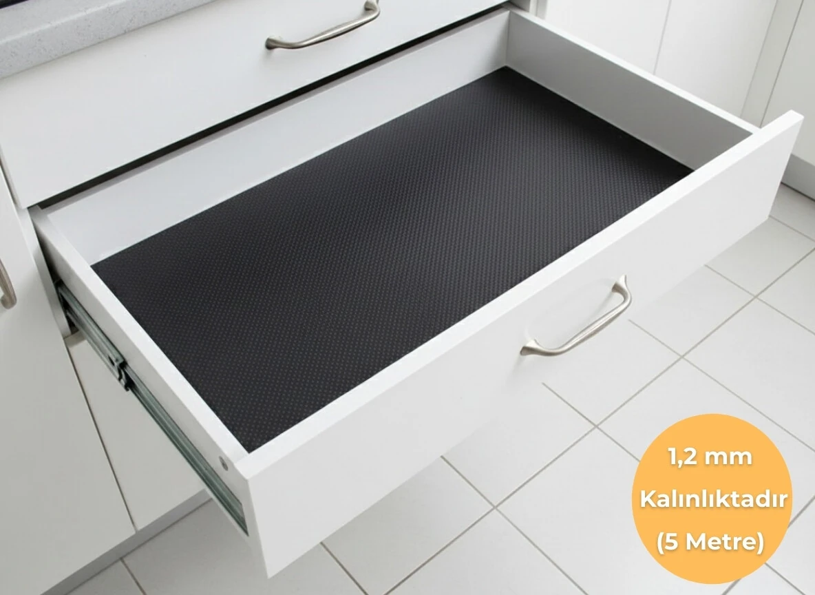 48 cm x 5 Metre Antrasit Kabartma Nokta Desenli Çekmece İçi Kaydırmaz Halı, çekmece halısı