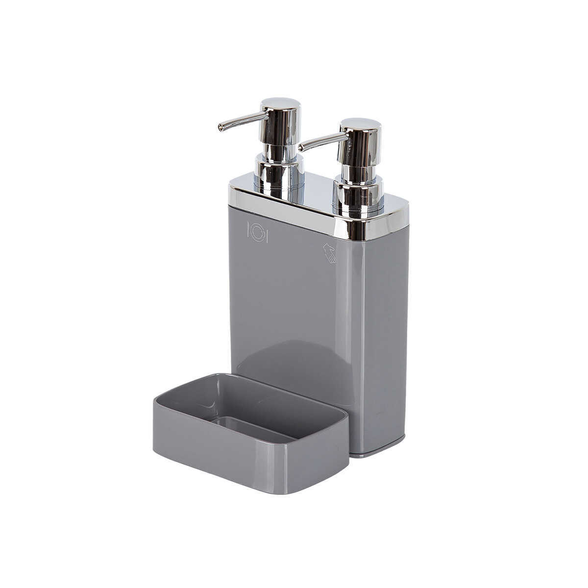 Gri, Sünger Hazneli Mutfak Sıvı Sabunluk (300 ml) ve Bulaşık Deterjanlık, Pompalı (500 ml)