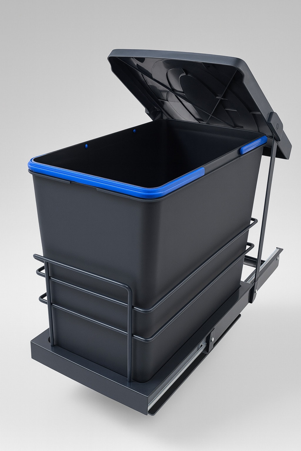 Cassone Dolap içi Teleskopik Raylı ANTRASİT Çöp Kovası 24 Litre, minimum kapak genişliği 40 cm. 