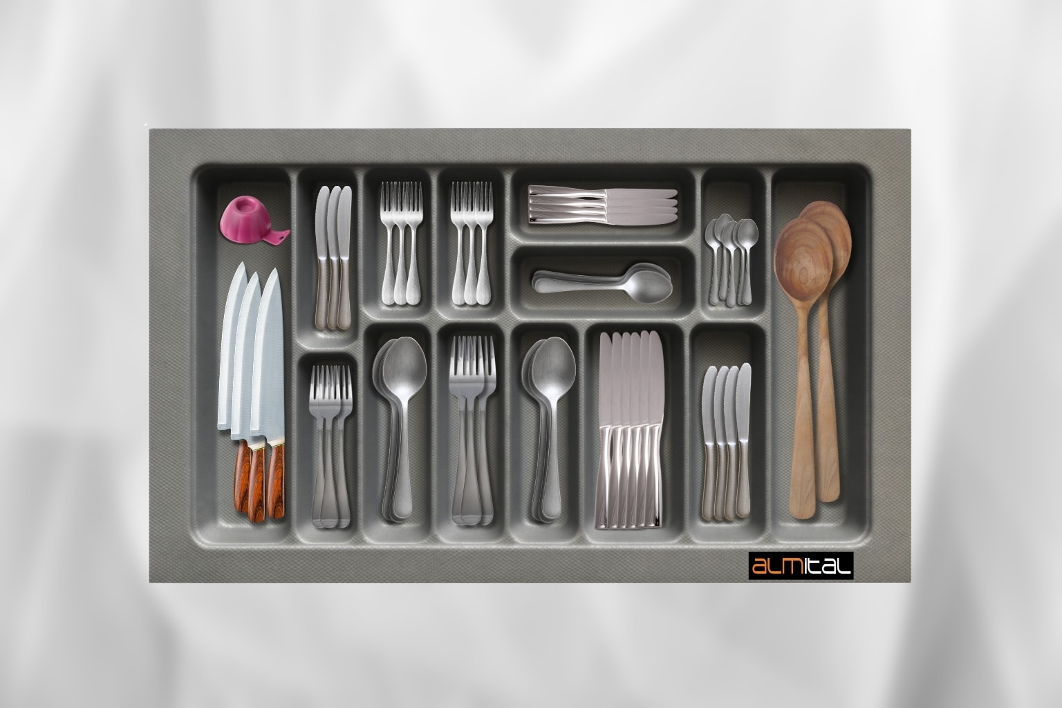 85x49 cm. 14 Gözlü Antrasit Çekmece Içi Kaşıklık 79*41 Cm'e Kadar Kesilebilir