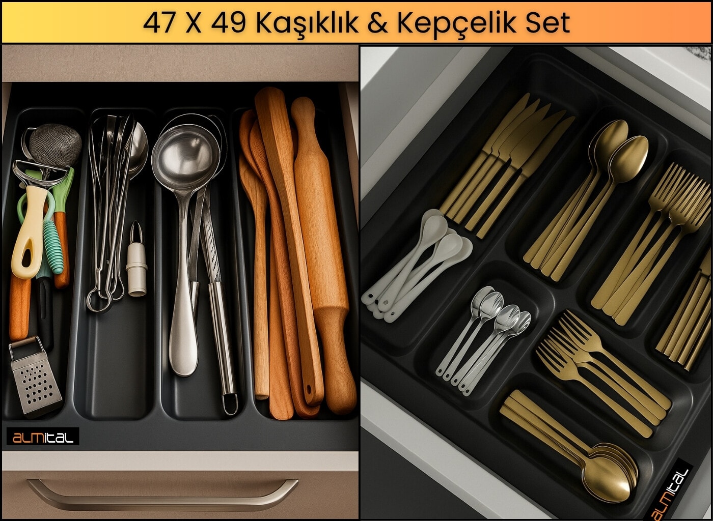 47x49 Kaşıklık ve Kepçelik 2'li Set (Ücretsiz Kesim) 40x41CM ‘E KADAR KESİLEBİLİR