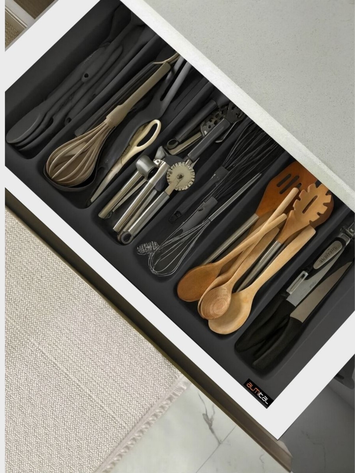 75x49 Cm. 6 Bölmeli Gri Çekmece İçi Düzenleyici Kepçelik (69*40 CM'E KADAR KESİLR) Ücretsiz Kesim