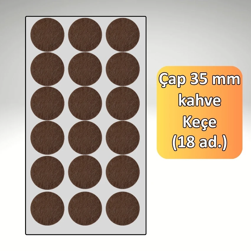 35 MM Çap 18'li Paket  Kahverengi Mobilya Keçesi Zemin ve Parke Koruyucusu