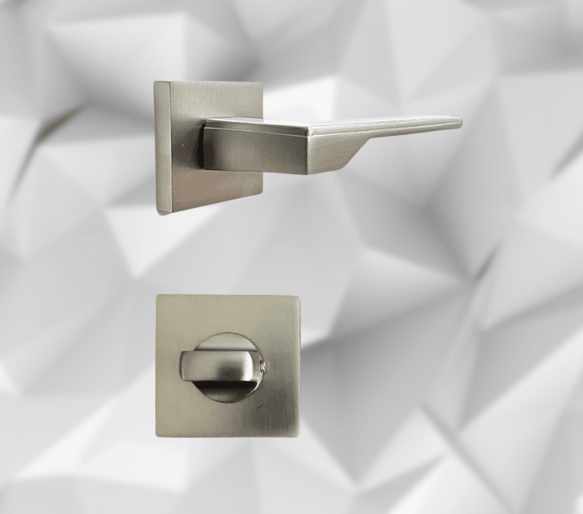 Stılo İnox Kare Rozetli WC Kapı Kolu ve 45X18mm Saten WC Gömme Kilit Set