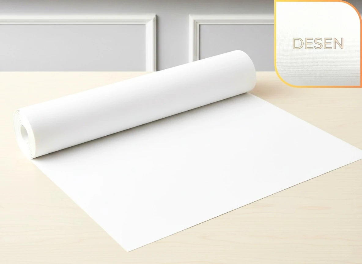 48 cm x 5 metre - BEYAZ - KUMAŞ DESENLİ SUNİ DERİ Çekmece İçi Kaydırmaz Halı , çekmece halısı