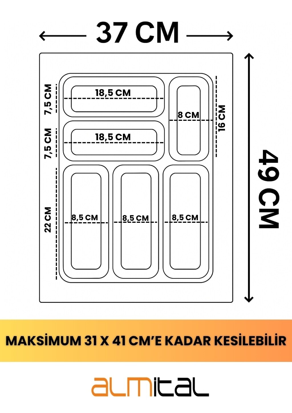 37x49 Cm. Antrasit Kaşıklık Ve Kepçelik 2'li Set (32x41 cm'e kadar kesilebilir)