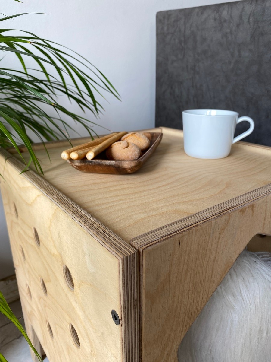VETLE - Plywood Modern ve Fonksiyonel Pet Evi - Yan Sehpa