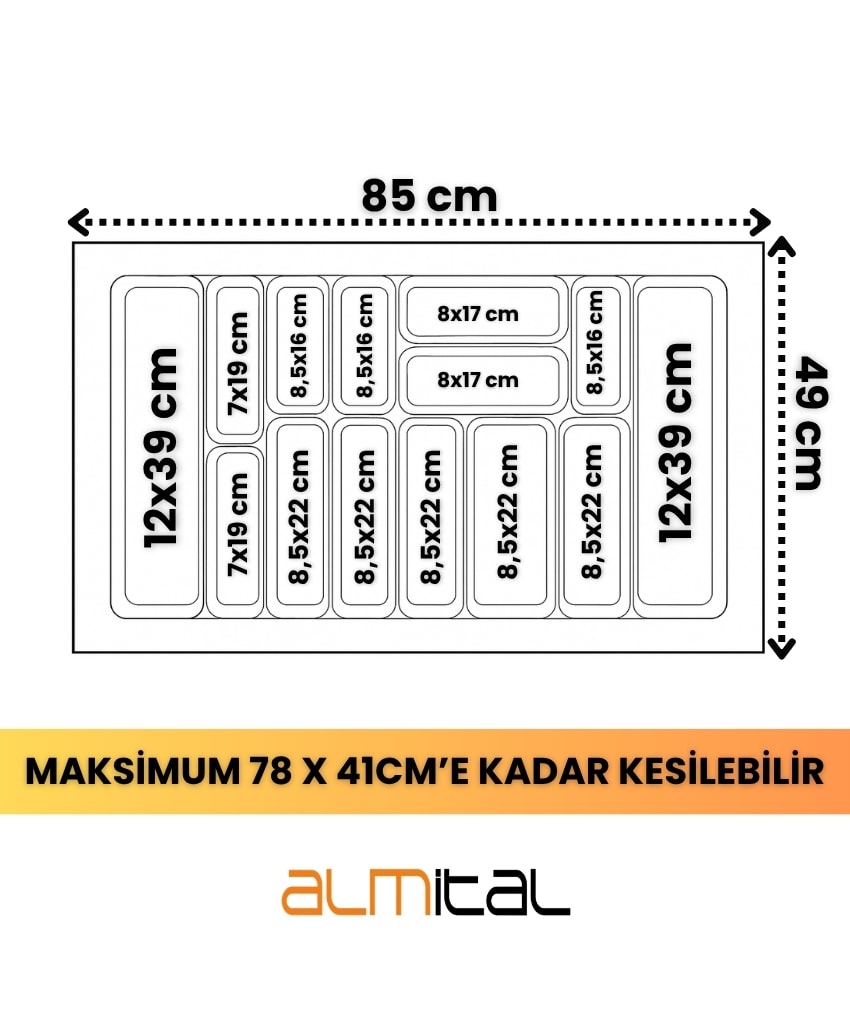 85x49 Cm. Beyaz Kaşıklık Ve Kepçelik 2'li Set (78X41 CM'E KADAR KESİLEBİLİR)
