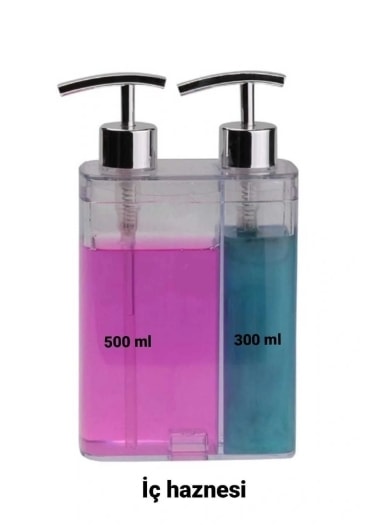 Gri, Sünger Hazneli Mutfak Sıvı Sabunluk (300 ml) ve Bulaşık Deterjanlık, Pompalı (500 ml)