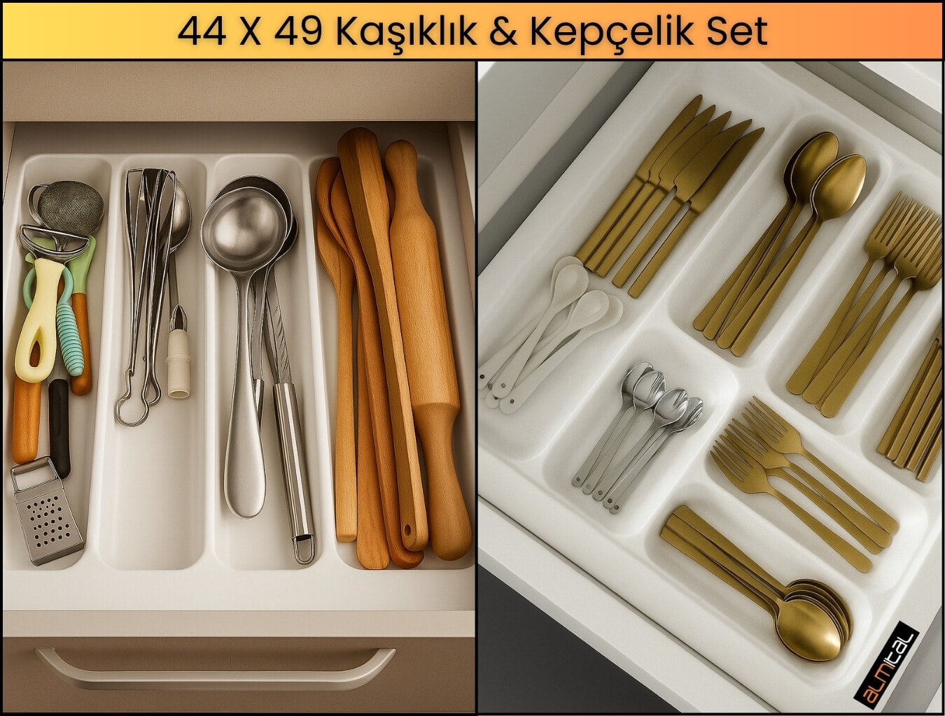 44x49 Cm. Beyaz Kaşıklık Ve Kepçelik 2'li Set (40X41 CM'E KADAR KESİLEBİLİR)