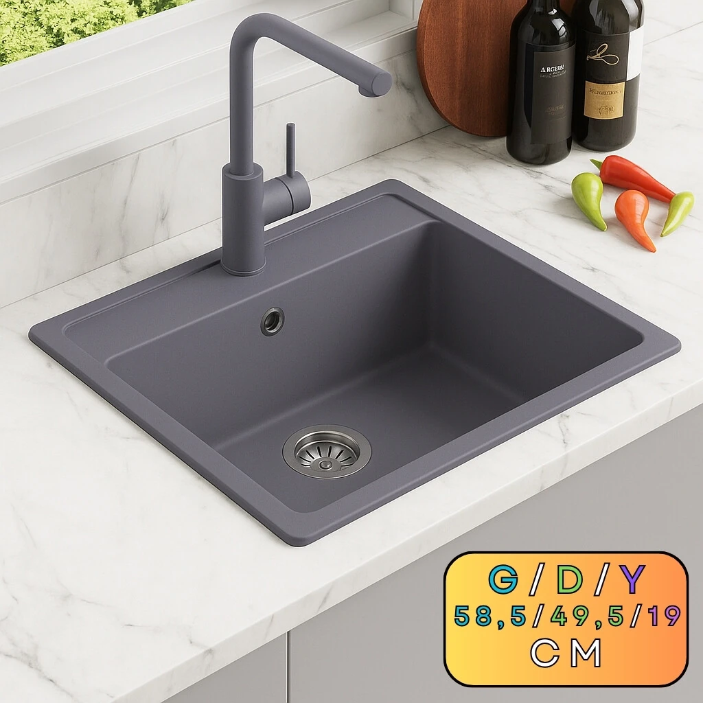 Granit Evye KOMORI Series Anthracite 58,5x49,5 (ANTRASİT) 