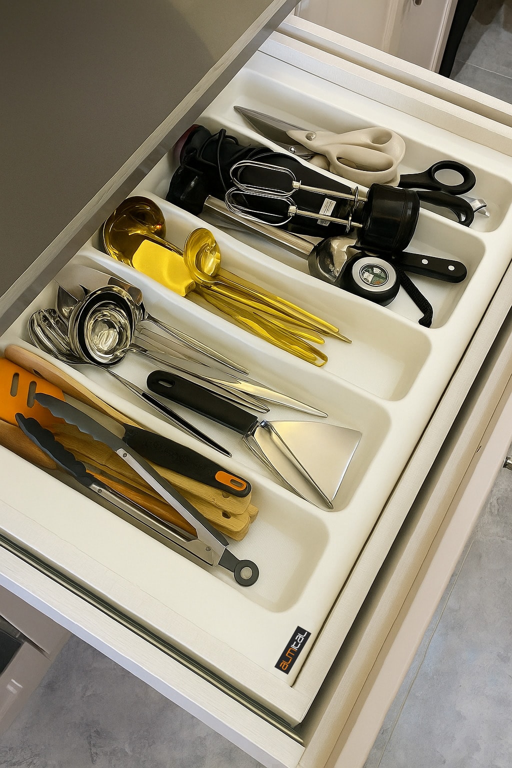 65x49 Cm. 5 Bölmeli Beyaz Çekmece Içi Düzenleyici Kepçelik (60X40 CM'E KADAR KESİLR) Ücretsiz Kesim