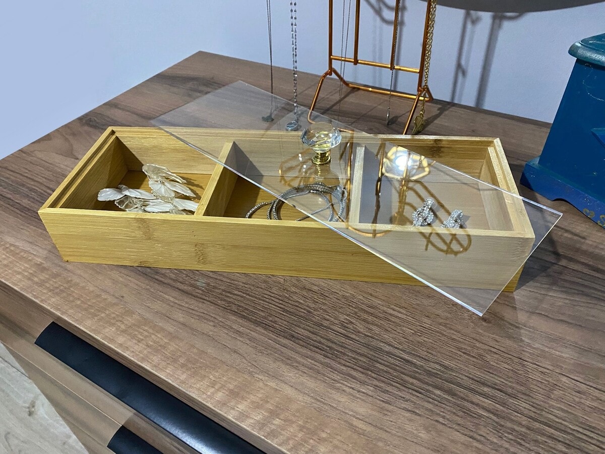 3 Bölmeli Düzenleyici Organizer Bambu Saklama Kutusu, Takı Kutusu, Aksesuar Kutusu 