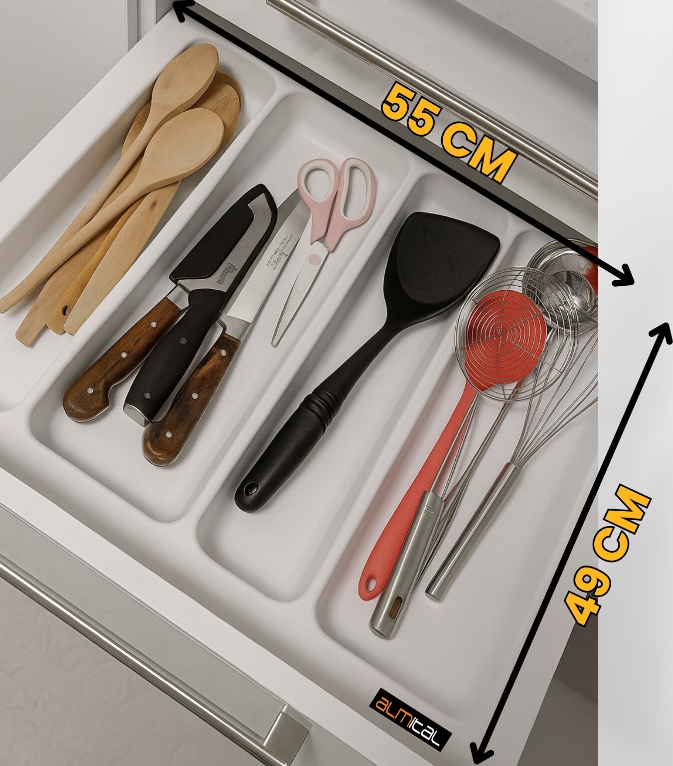 55X49 Beyaz Çekmece Içi Düzenleyici Antibakteriyel Kepçelik - 50x40 cm'e kadar kesilebilir