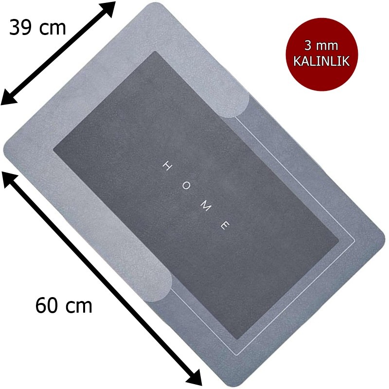Tappetino Süper Su Emici Kaymaz Tabanlı Banyo Paspası 60x39 cm