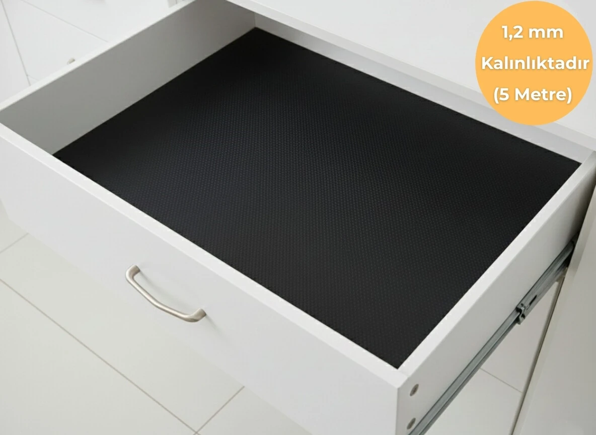 48 cm x 5 Metre Siyah Kabartma Nokta Desenli Çekmece İçi Kaydırmaz Halı , Raf örtüsü