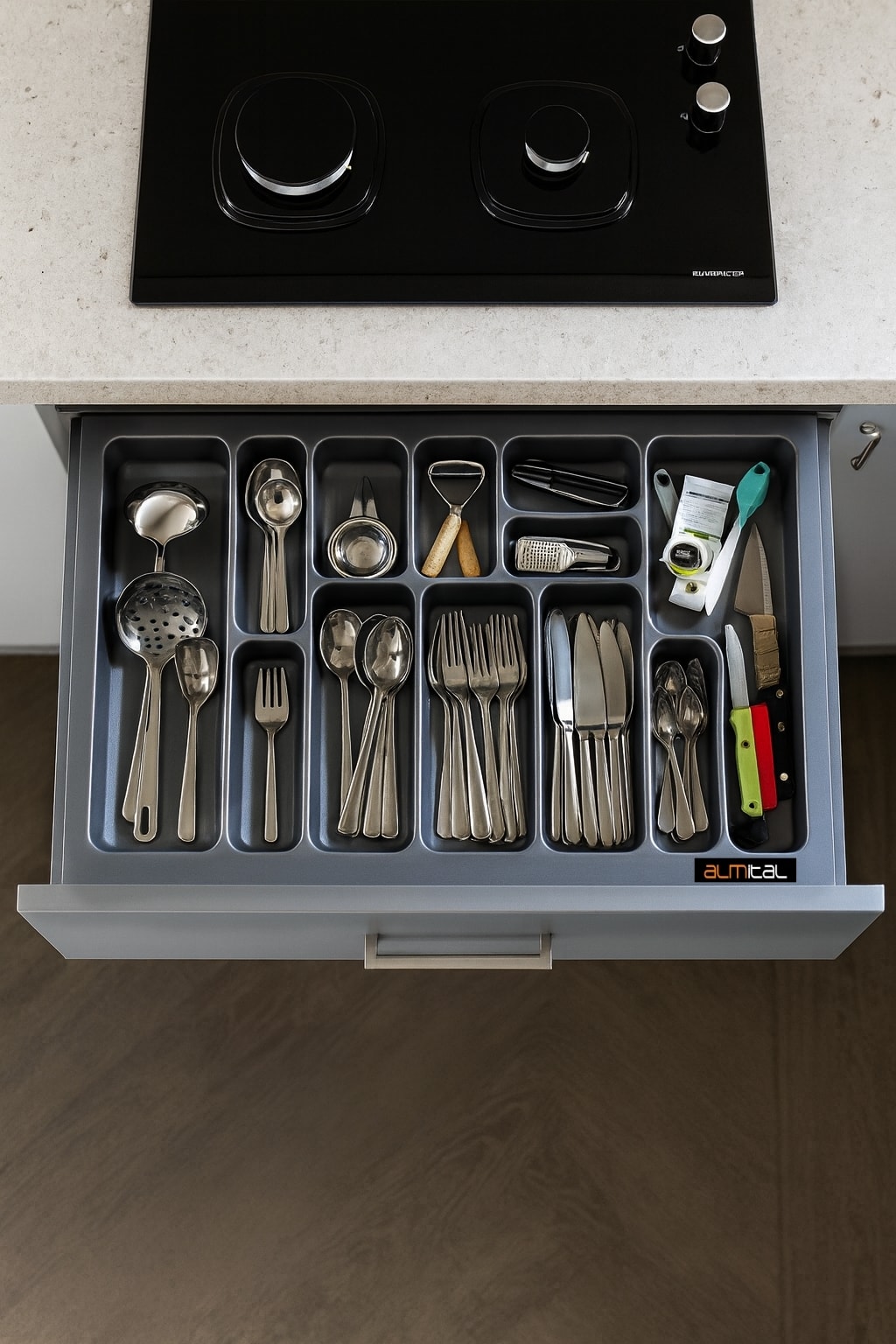 85x49 cm_Antrasit  mikro kabartma desenli çekmece içi kaşıklık, ücretsiz kesim