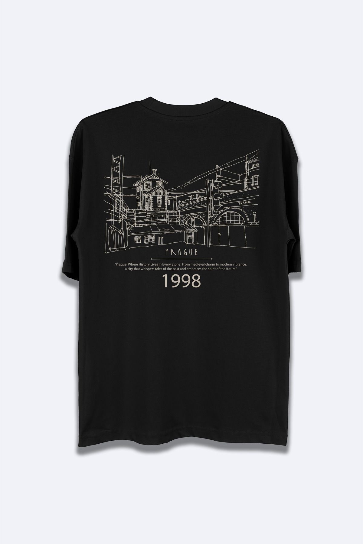 Prague Oversize Sırt Baskılı Unisex T-Shirt