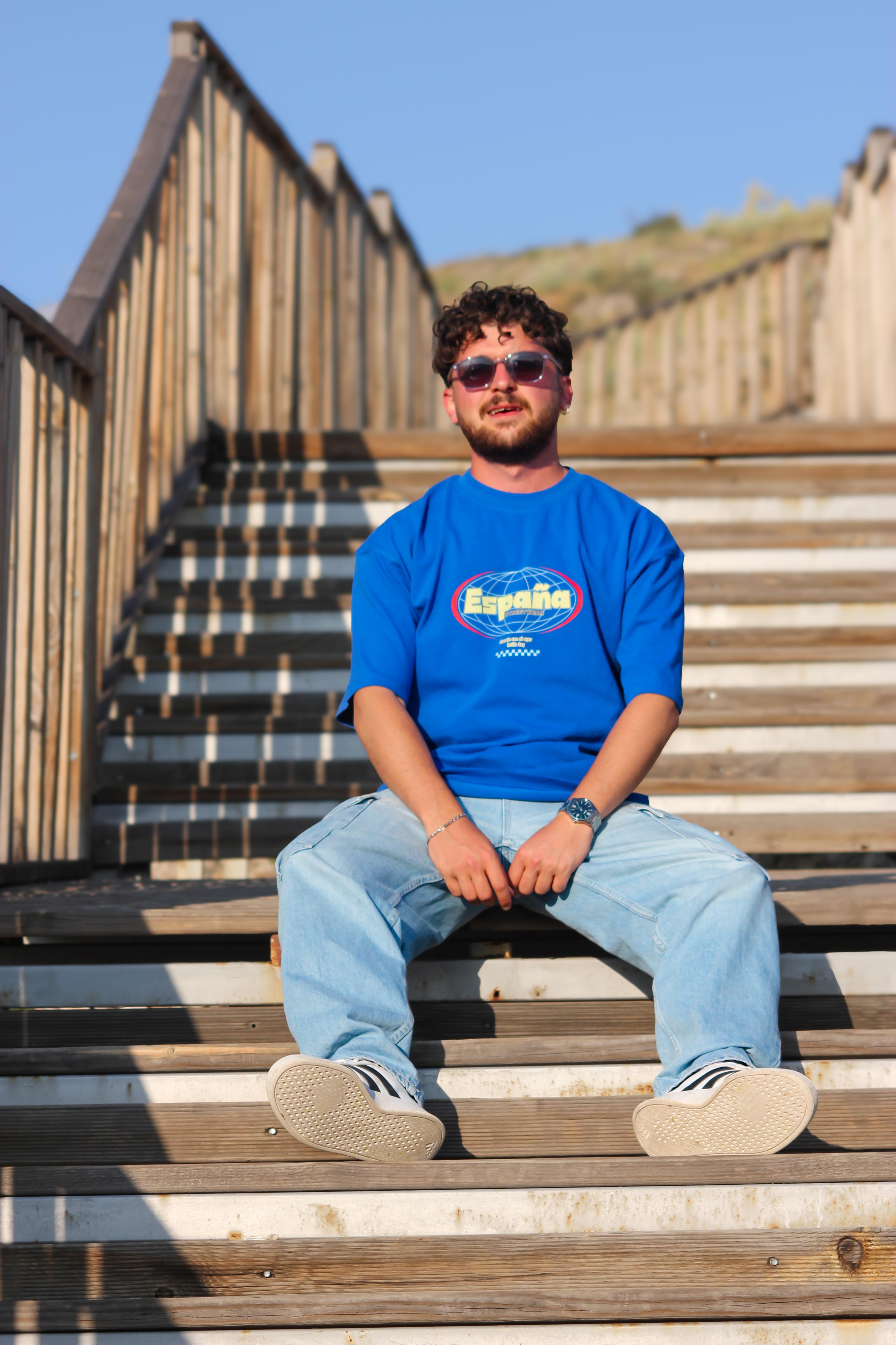 Erkek Oversize España Streetwear Baskılı Ense Detaylı Pamuklu Tişört