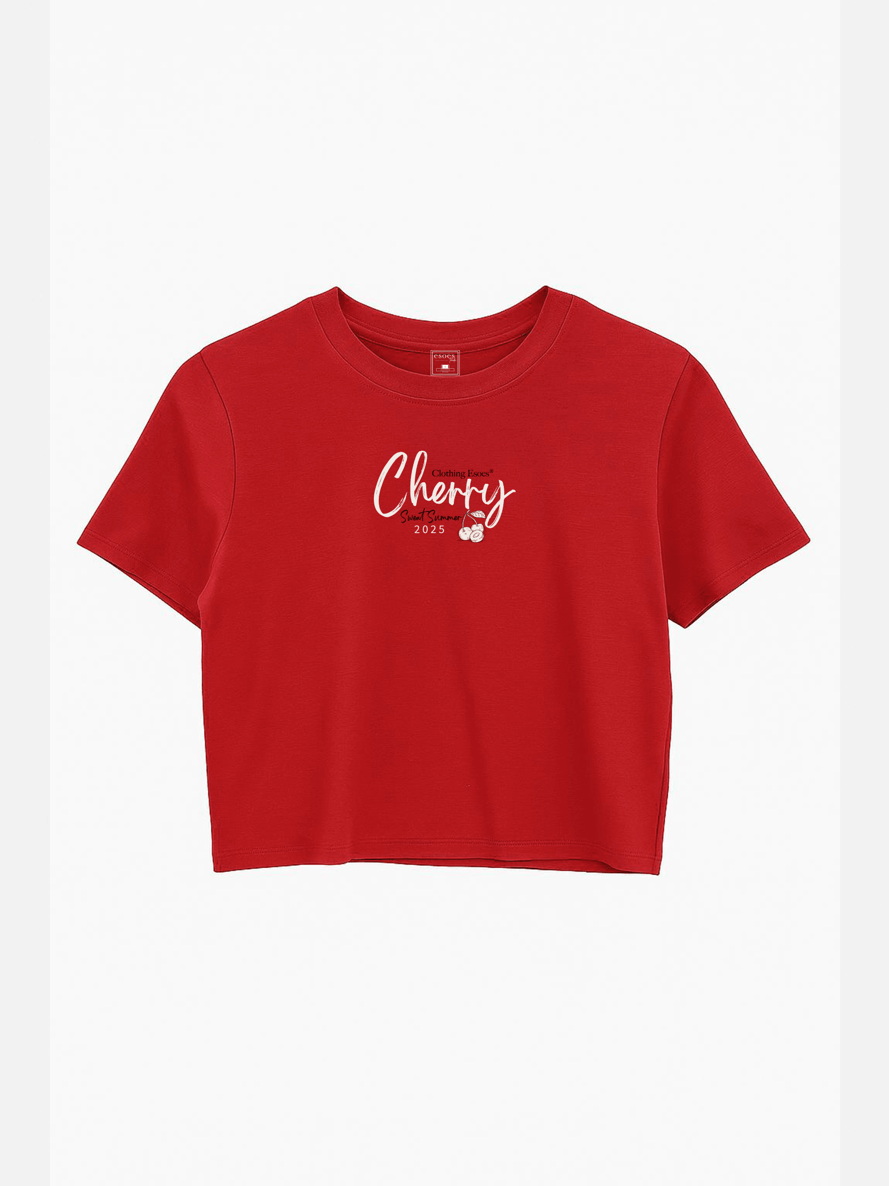 Kadın Dar Kesim Yumuşak Dokulu Cherry Baskılı Crop Tişört