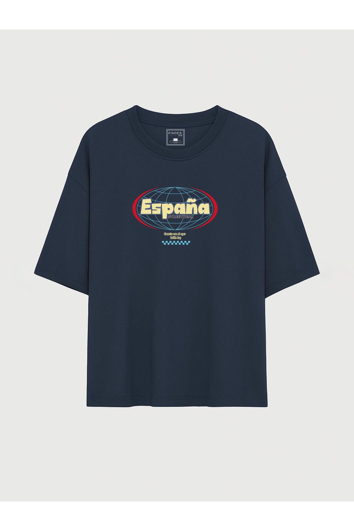 Kadın Oversize España Streetwear Baskılı Ense Detaylı Pamuklu Tişört