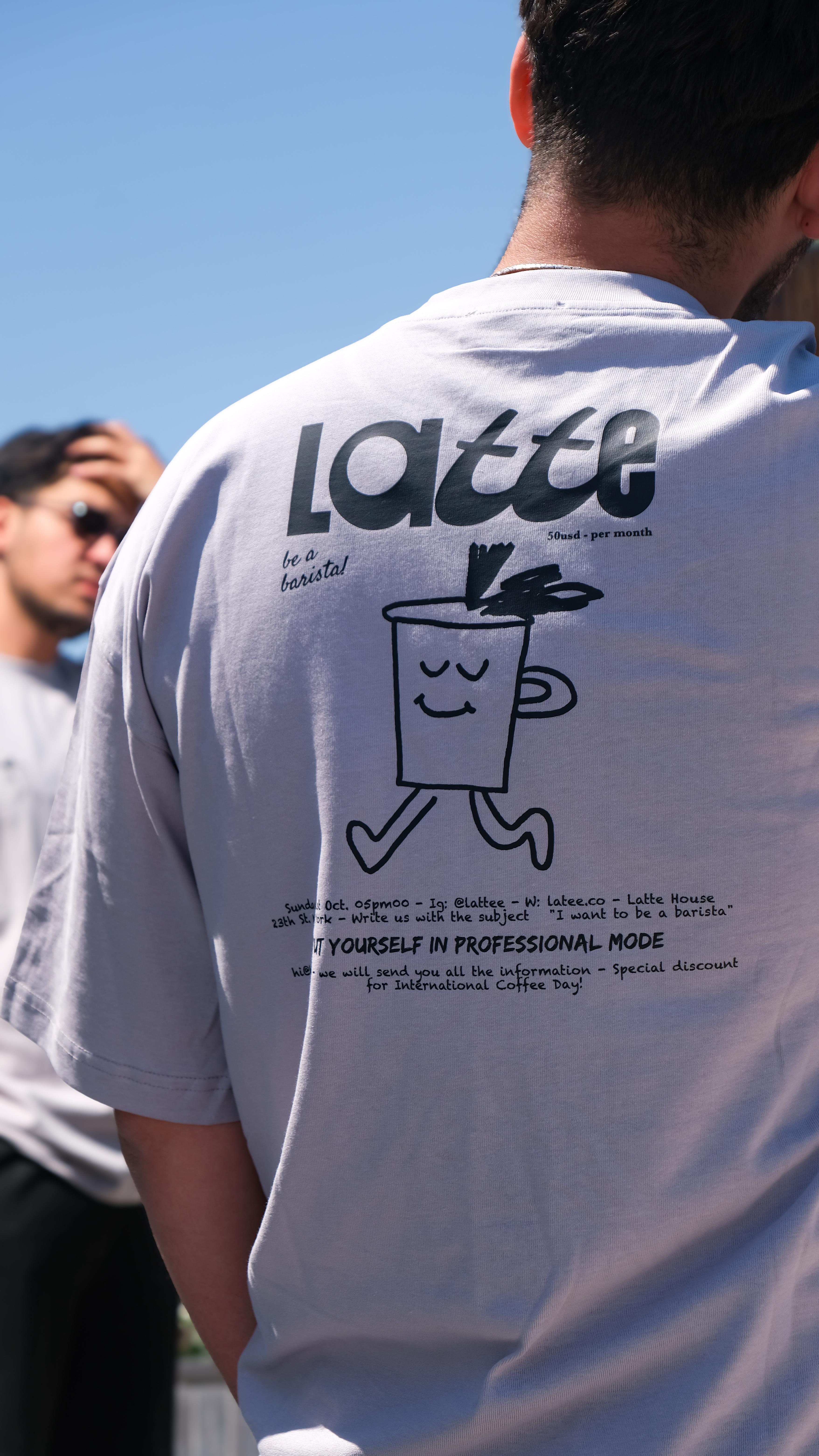 Erkek Oversize Latte Baskılı Sırt Detaylı Pamuklu Tişört