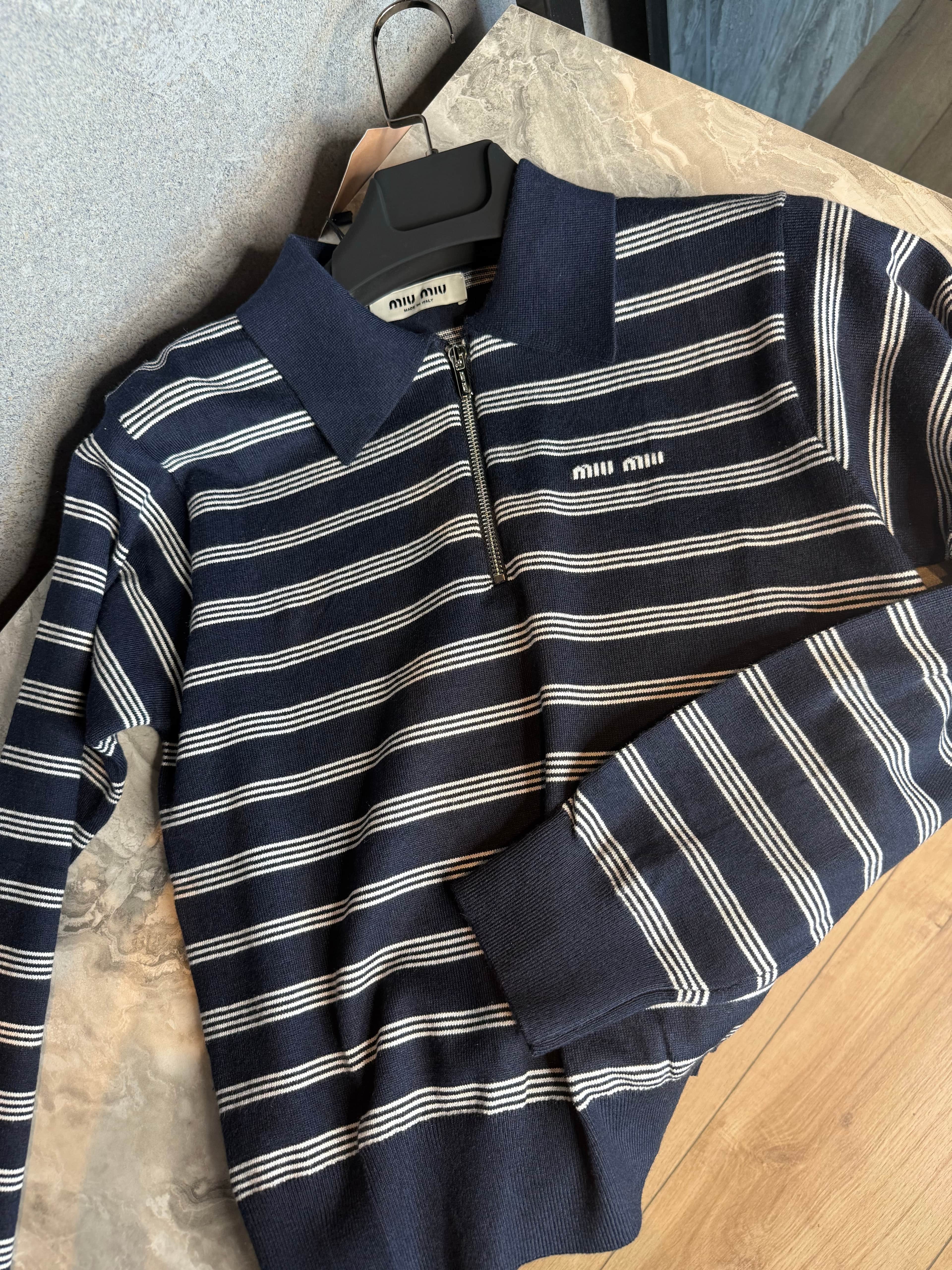 Miu Polo Knit / Navy Stripes 