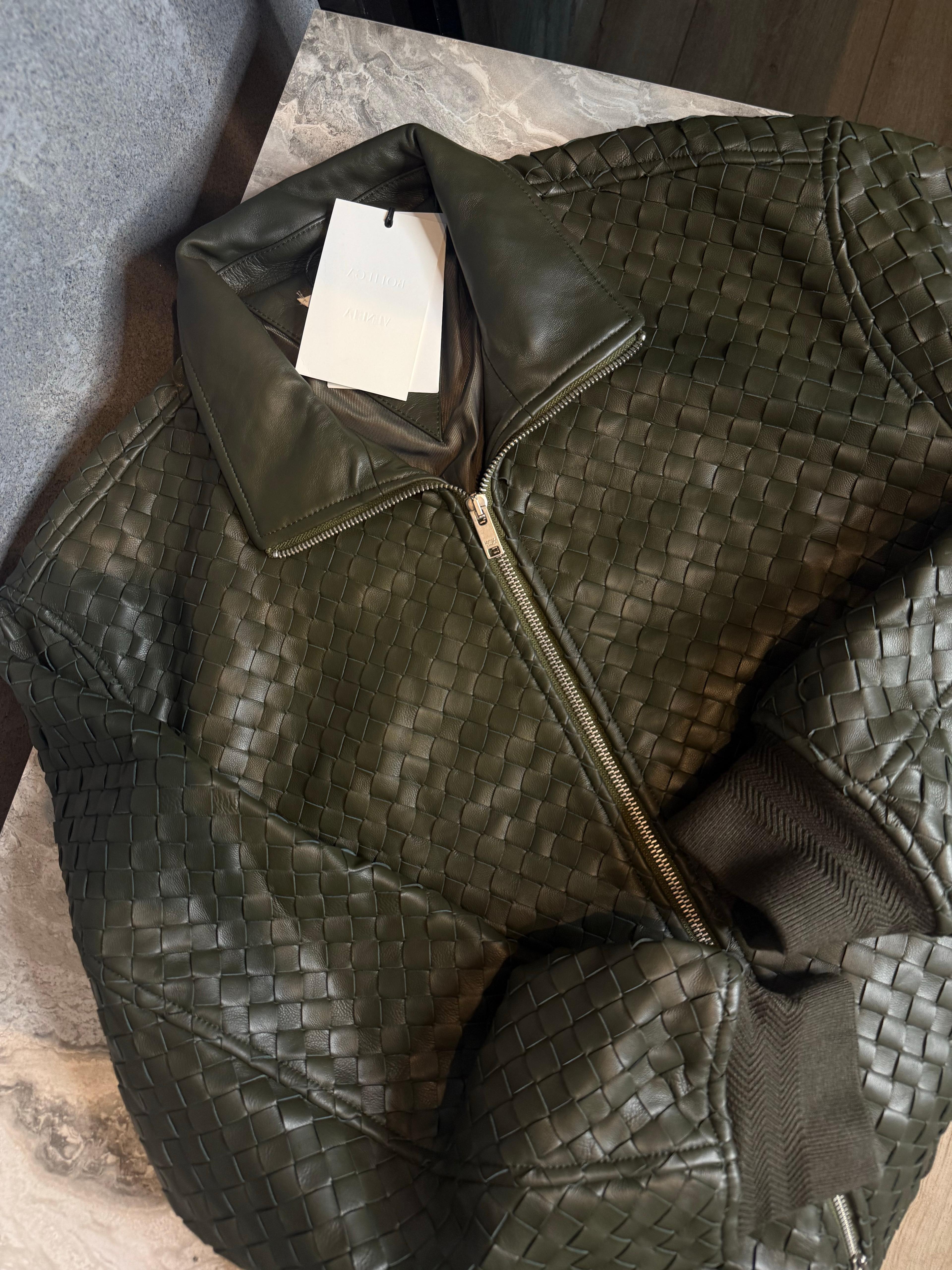 Bott.  Veneta – Intrecciato Leather Bomber Jacket