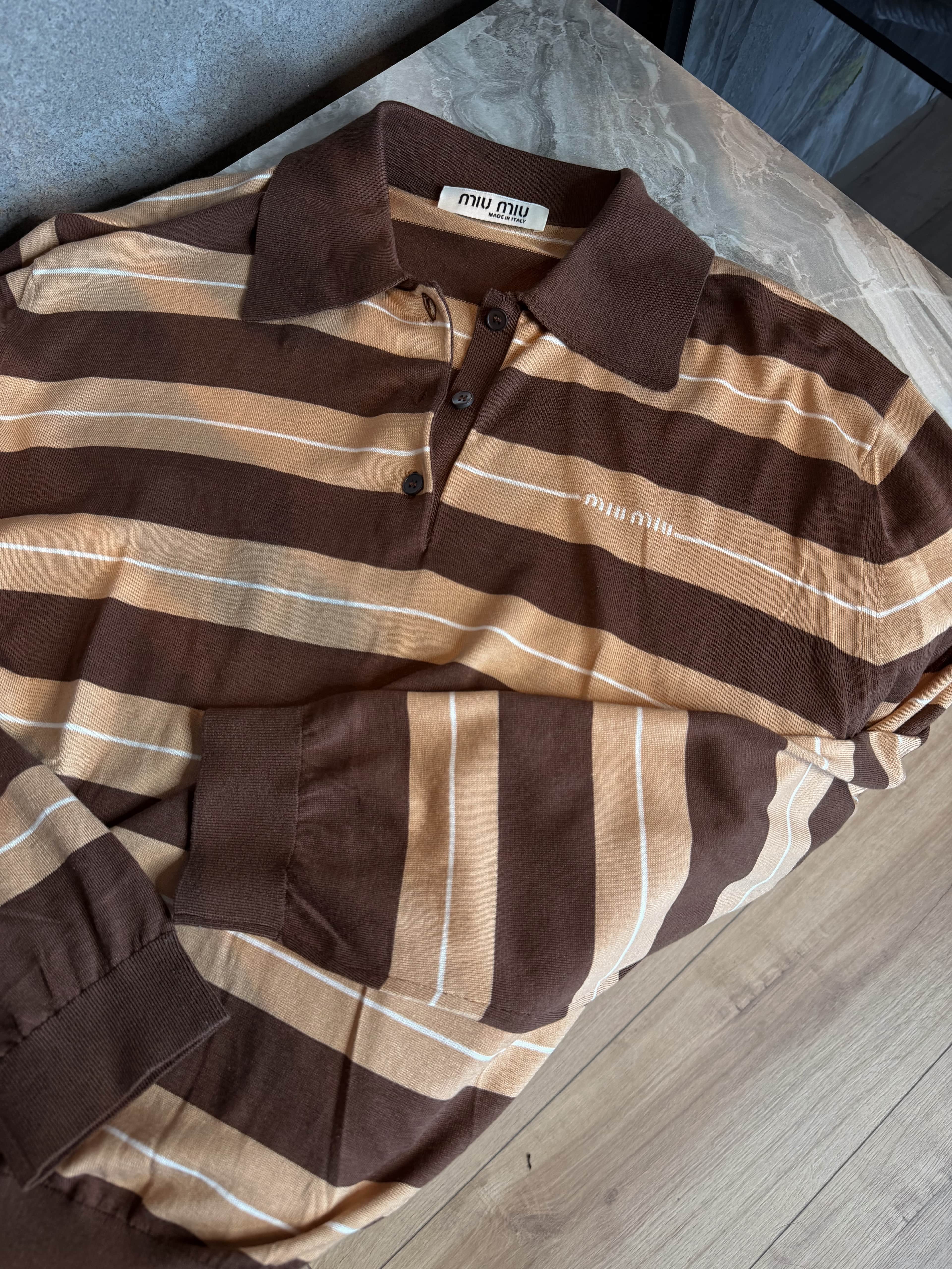 Miu Striped Knit Polo