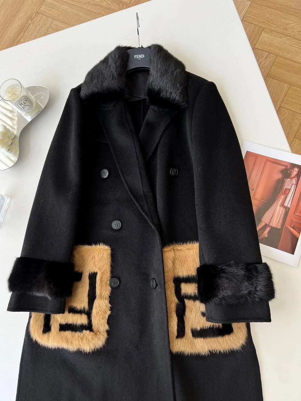 FNDI Fur-Trim Iconic Wool Coat