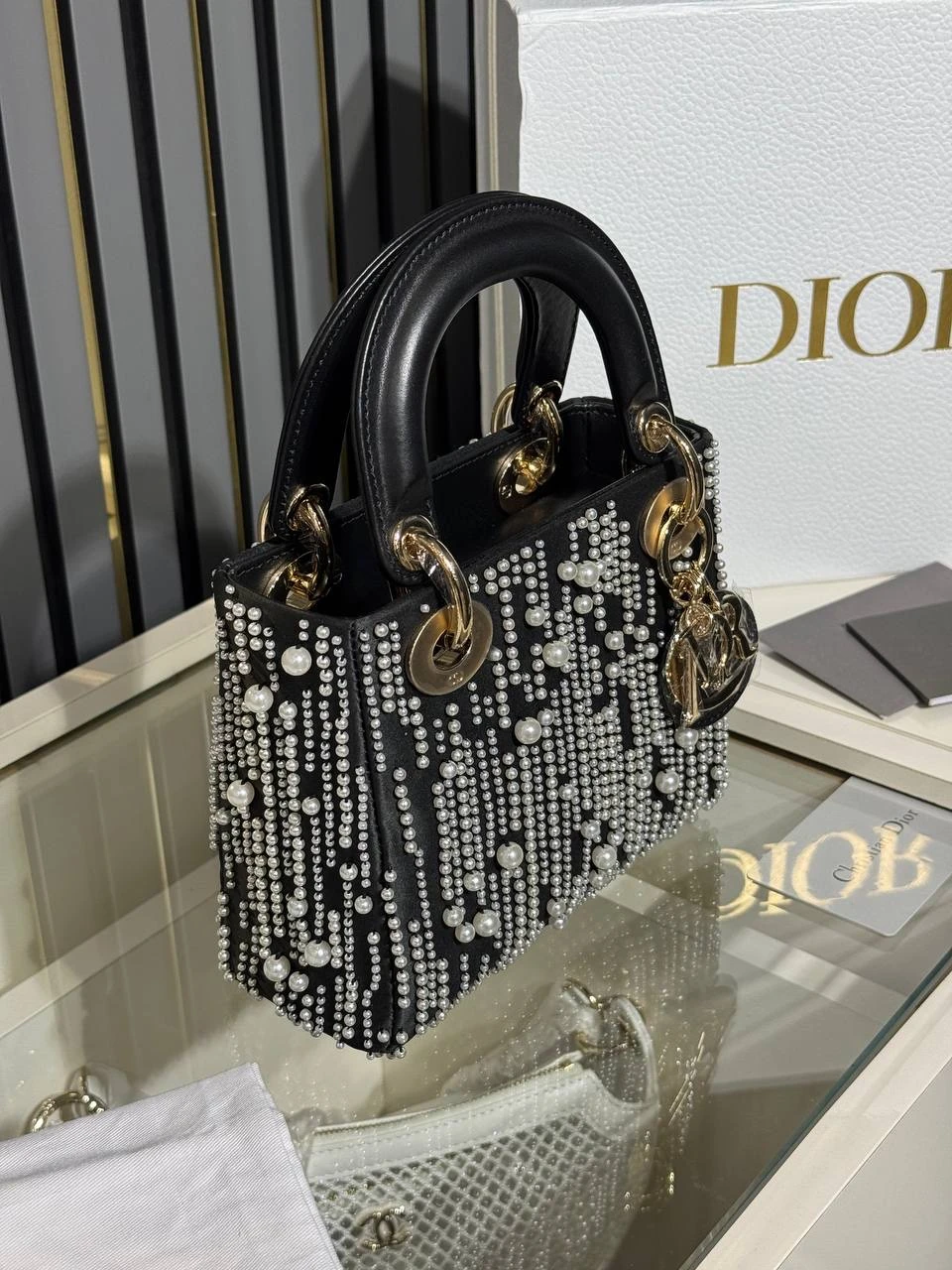 Lady Mini Pearl-Embellished Bag 