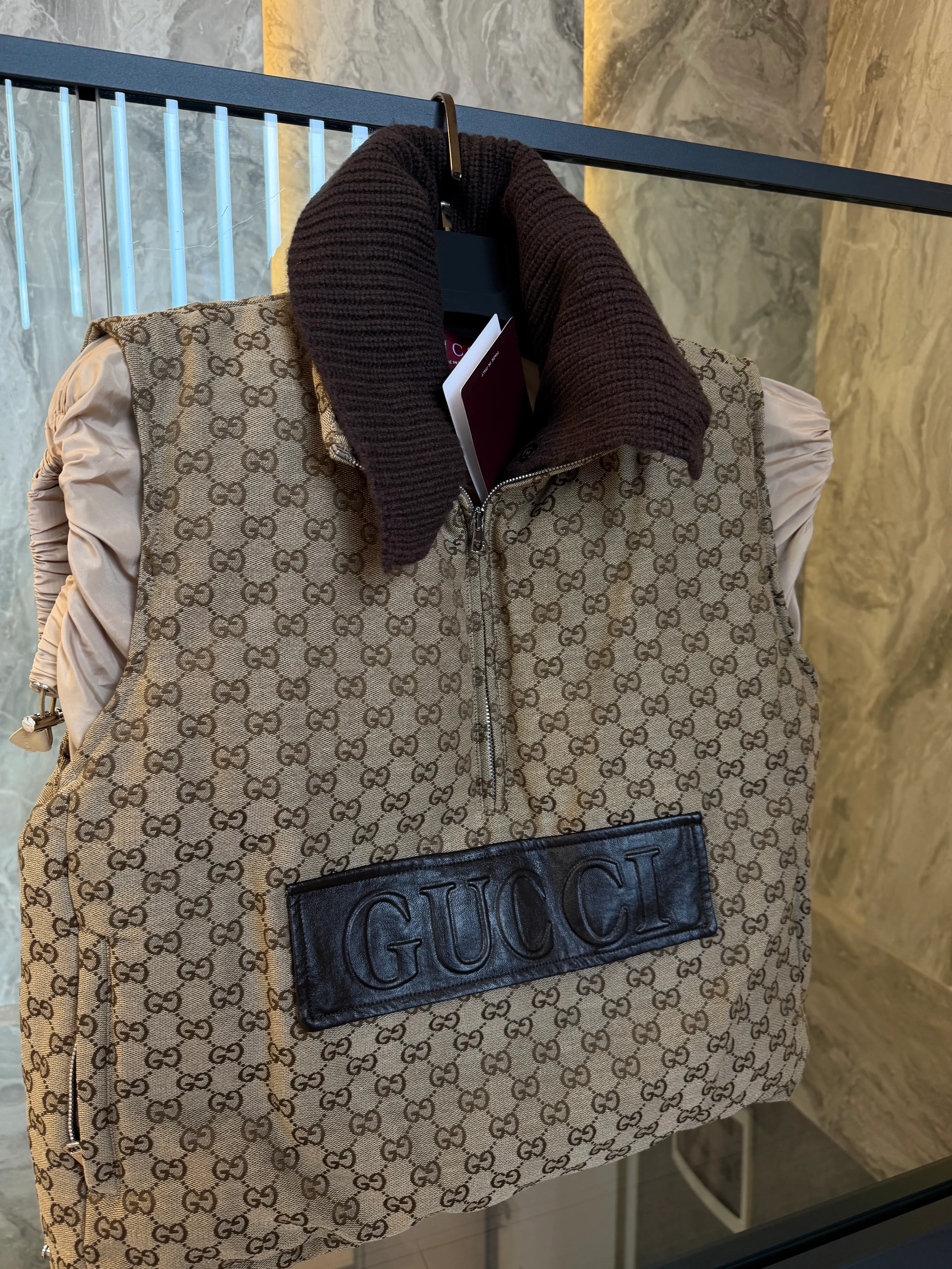 GG Monogram Oversize Yelek – Wool Collar Detail