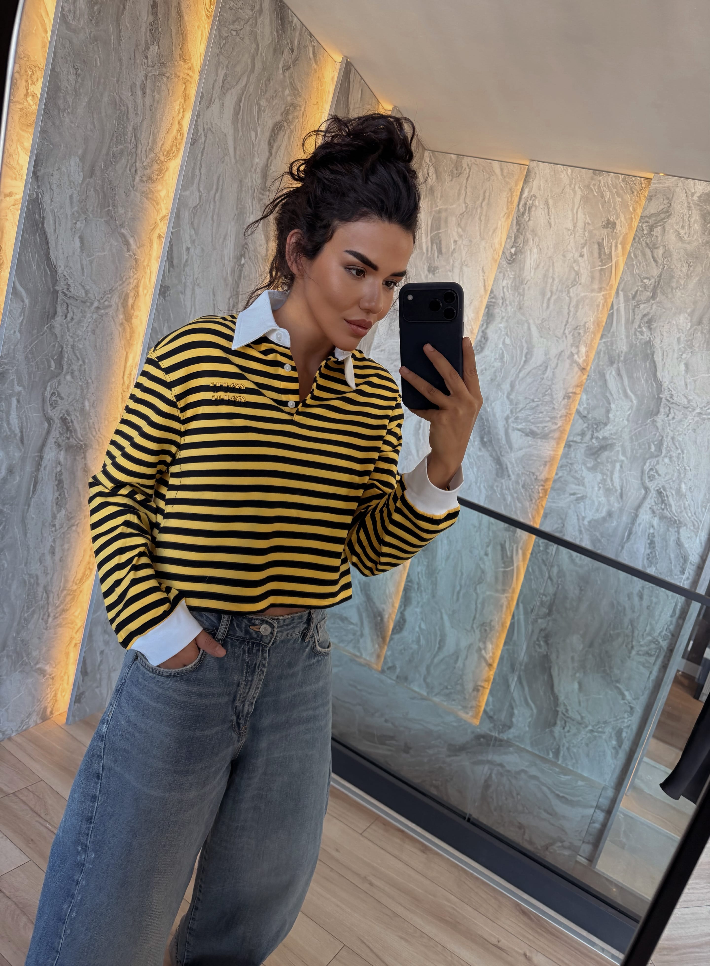 Miu / Striped Knit Polo – Yellow/Black