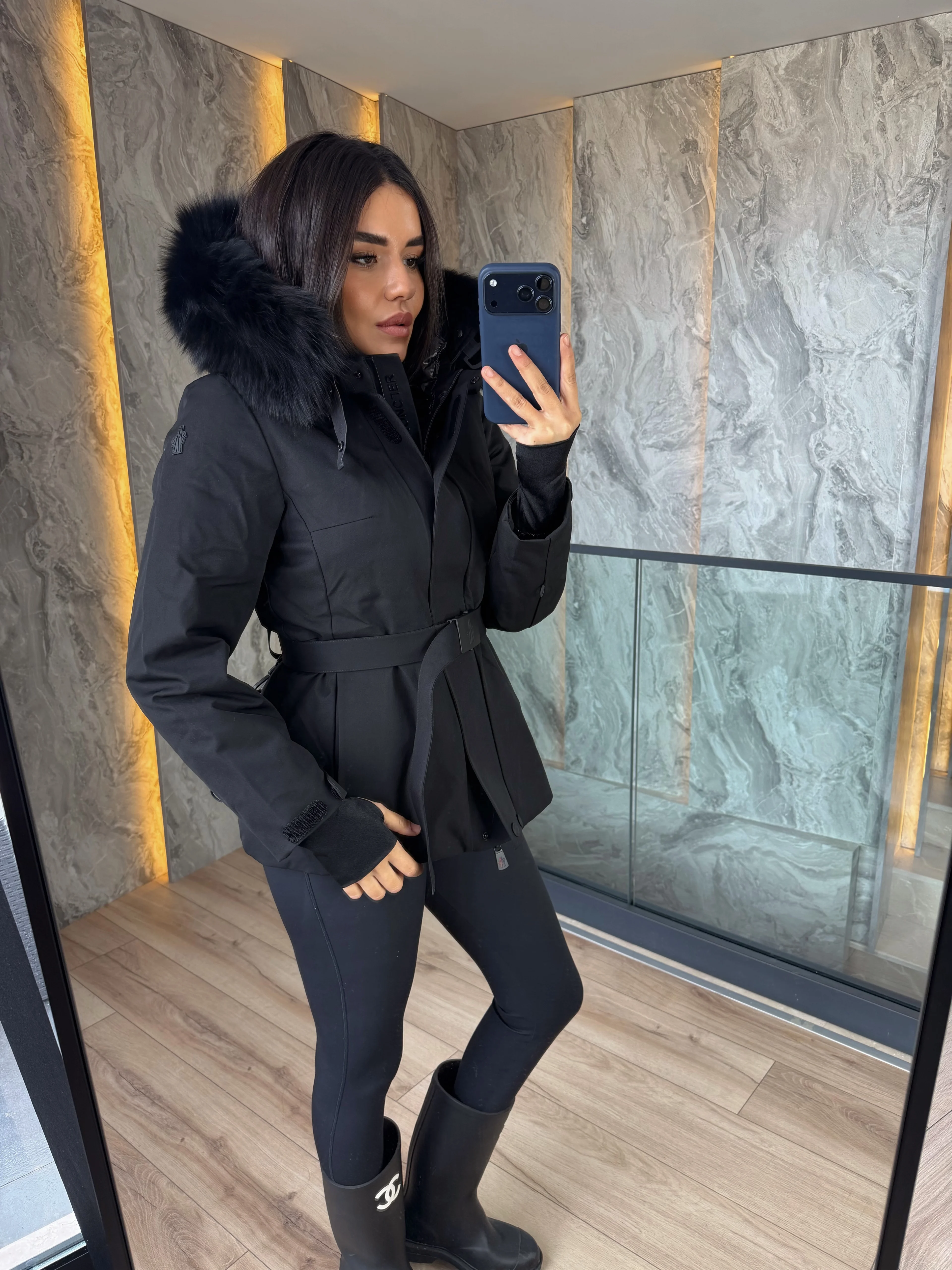 Monc / Arctic Noir Belted Down Jacket