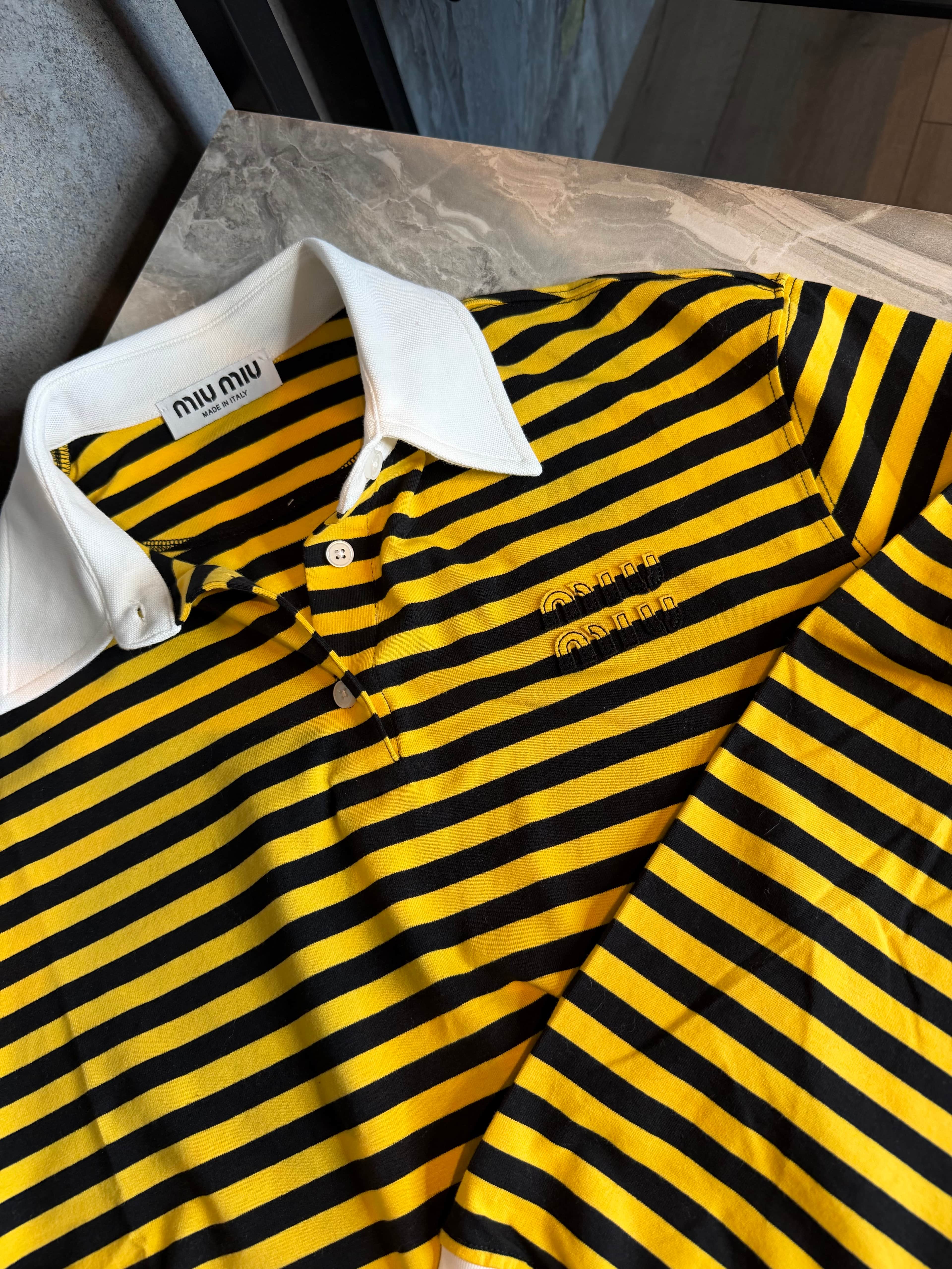 Miu / Striped Knit Polo – Yellow/Black