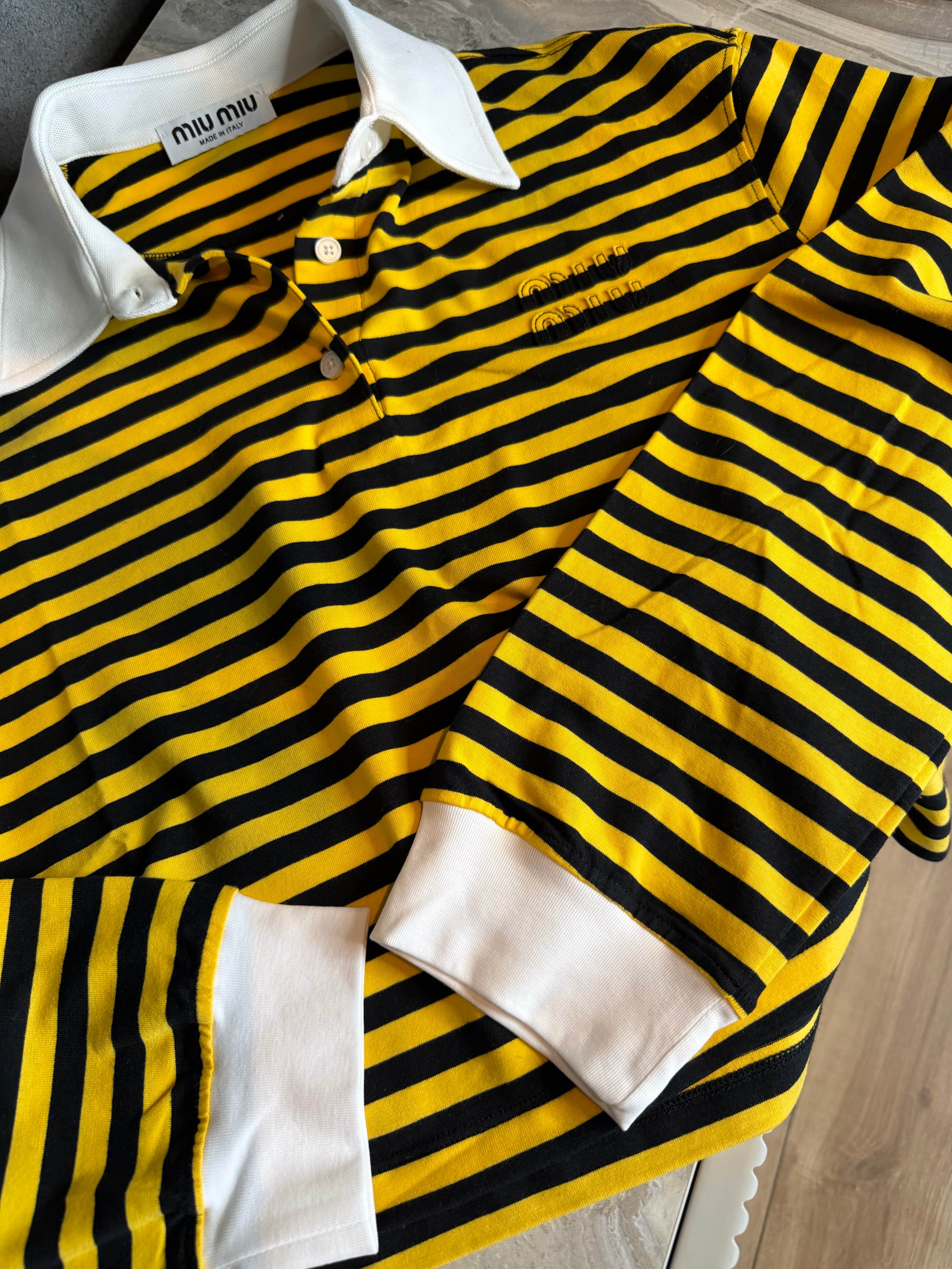 Miu / Striped Knit Polo – Yellow/Black