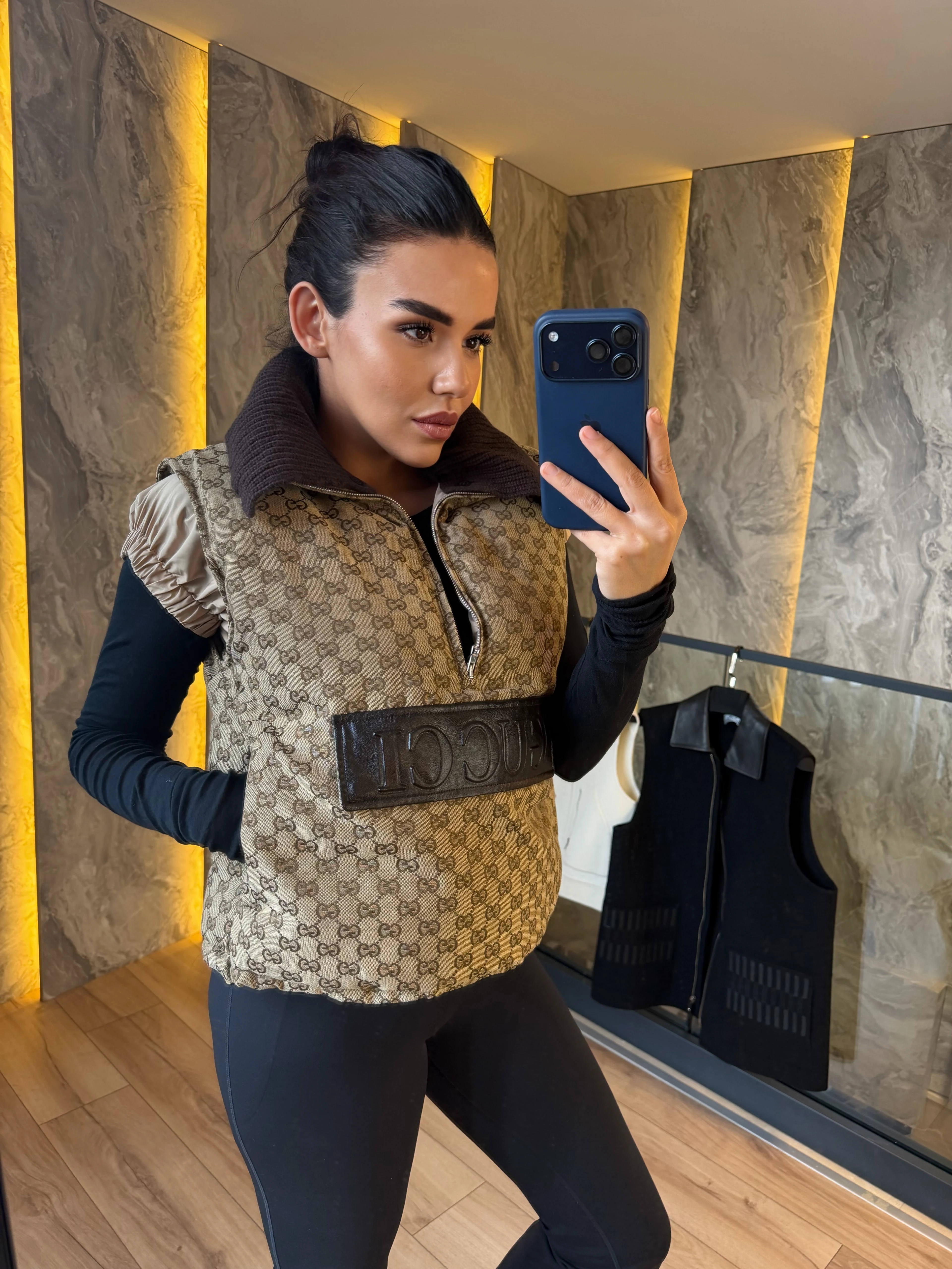 GG Monogram Oversize Yelek – Wool Collar Detail