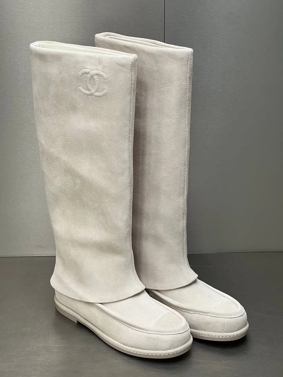 Chanel Suede Long Boots – Ivory