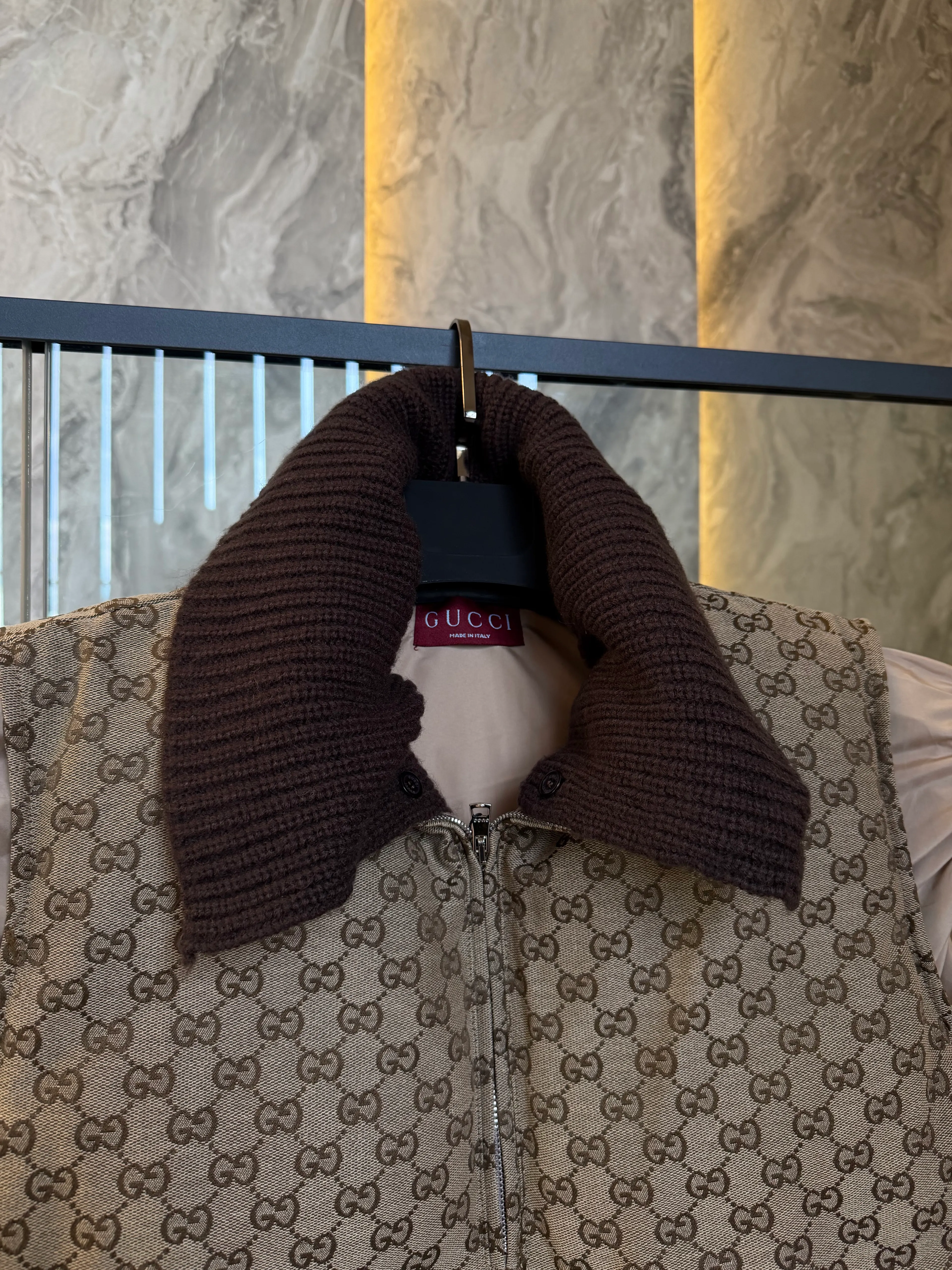 GG Monogram Oversize Yelek – Wool Collar Detail