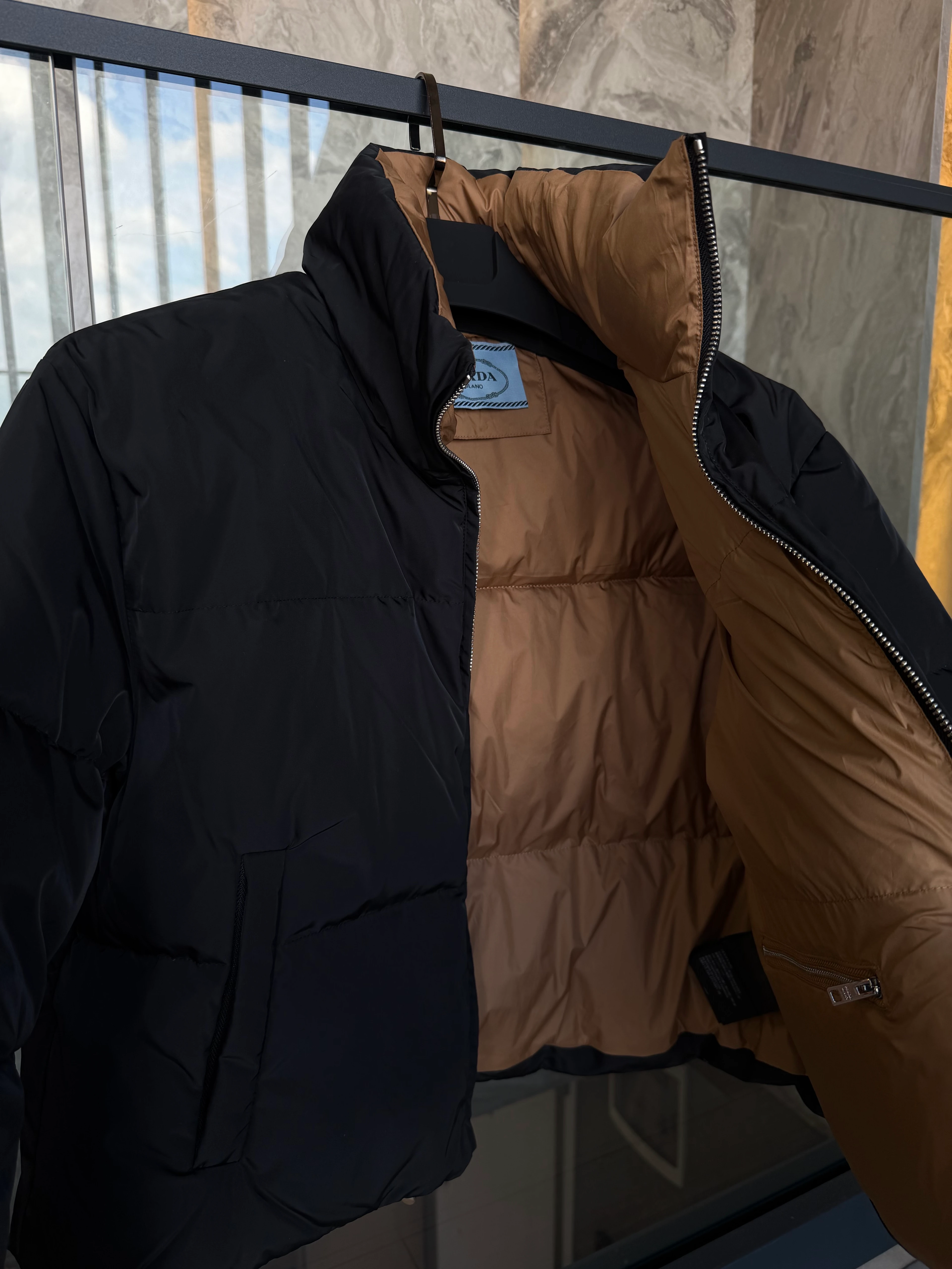 Prad / Re-Nylon Puffer Jacket – Black / White