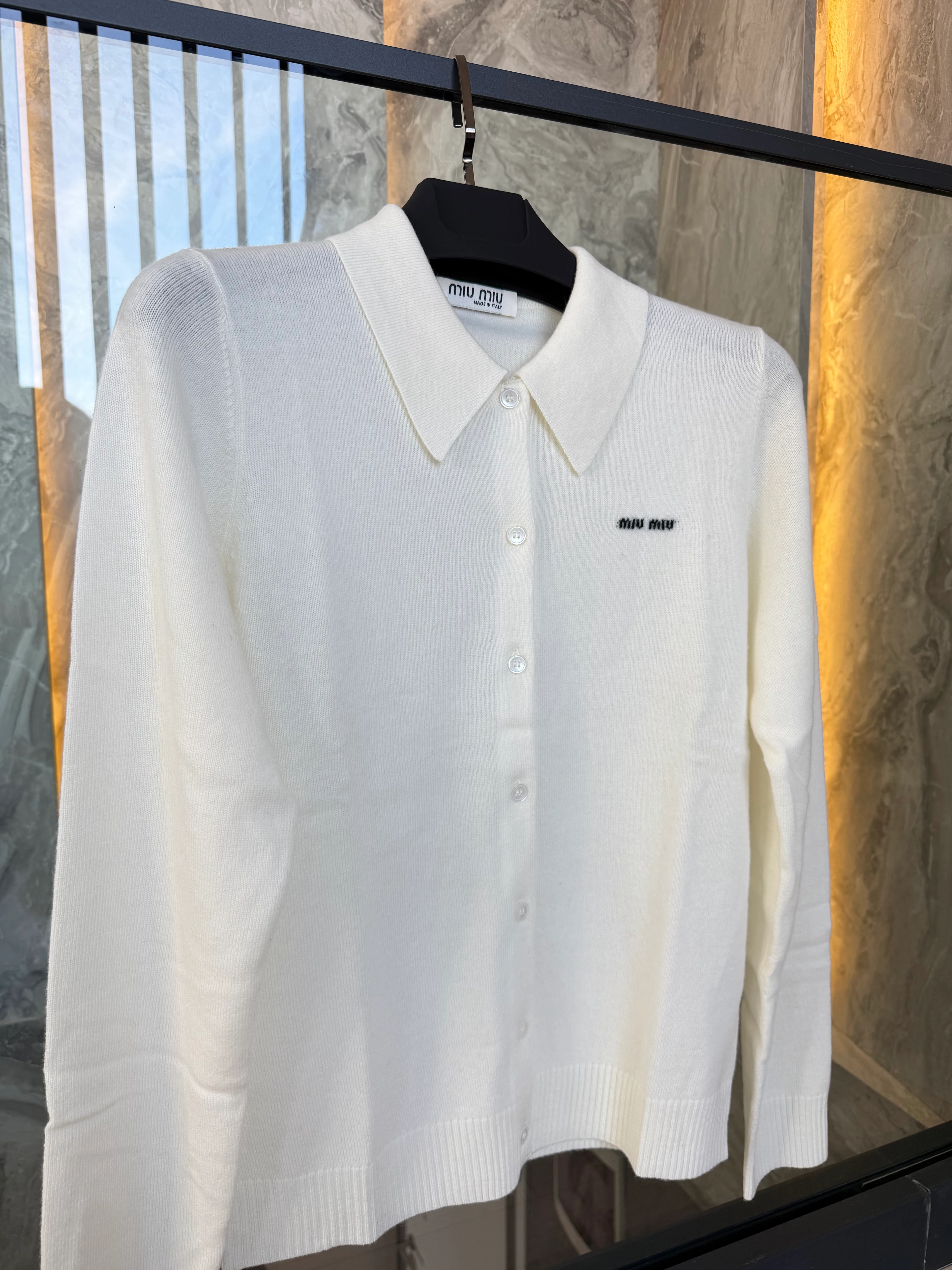 White Signature Knit Cardigan