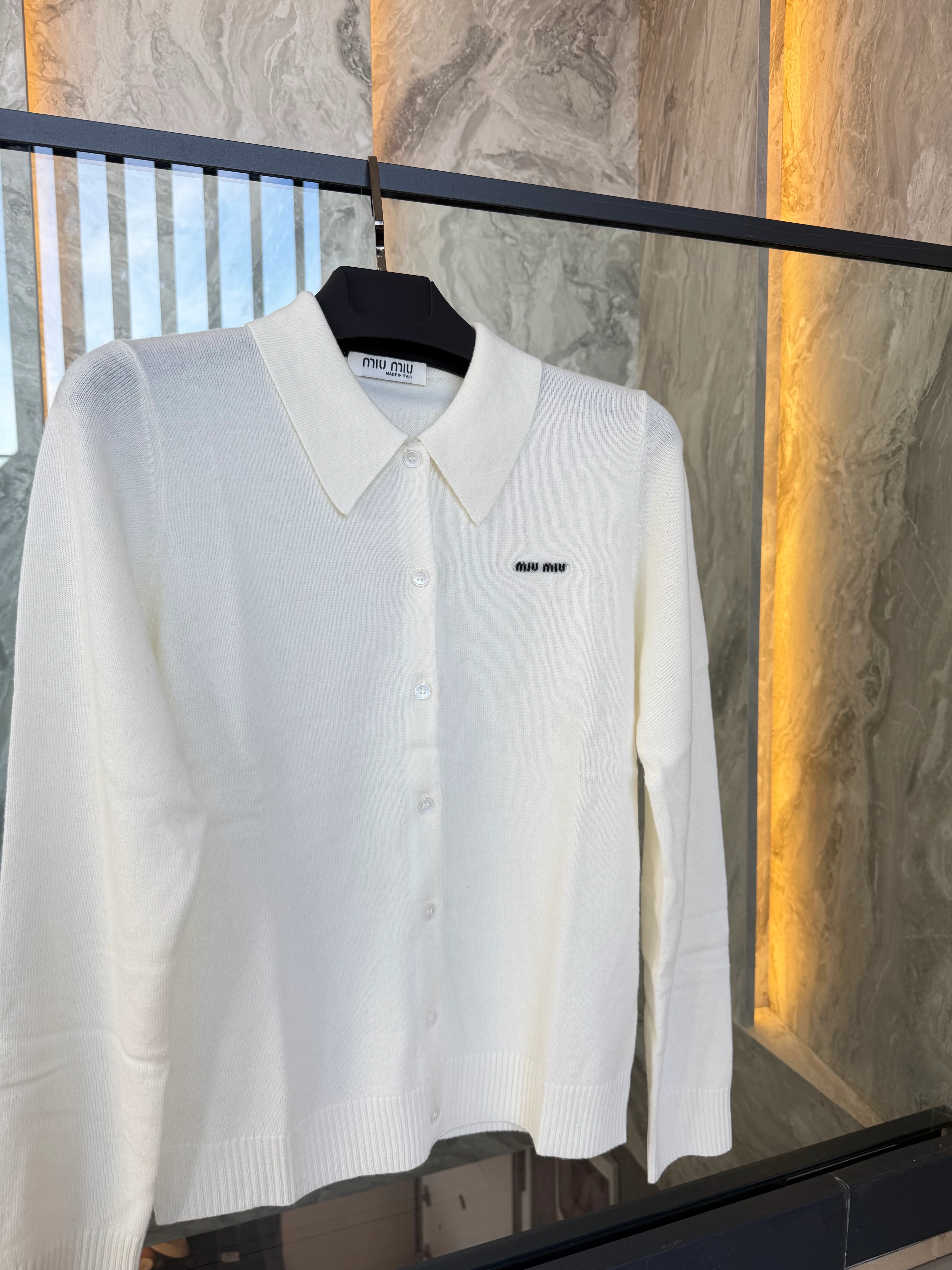 White Signature Knit Cardigan