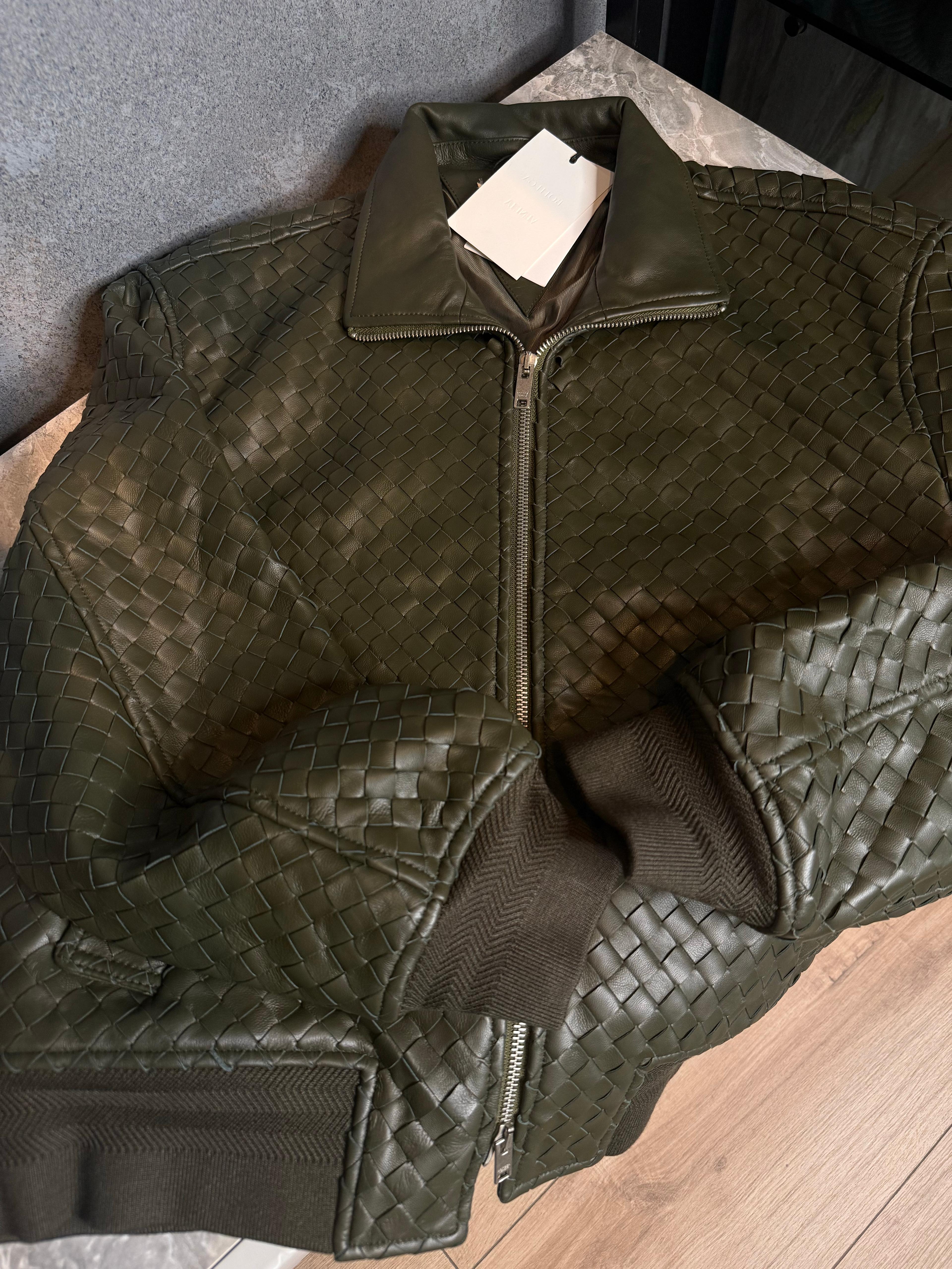 Bott.  Veneta – Intrecciato Leather Bomber Jacket