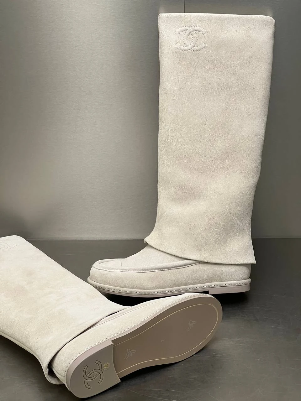 Chanel Suede Long Boots – Ivory
