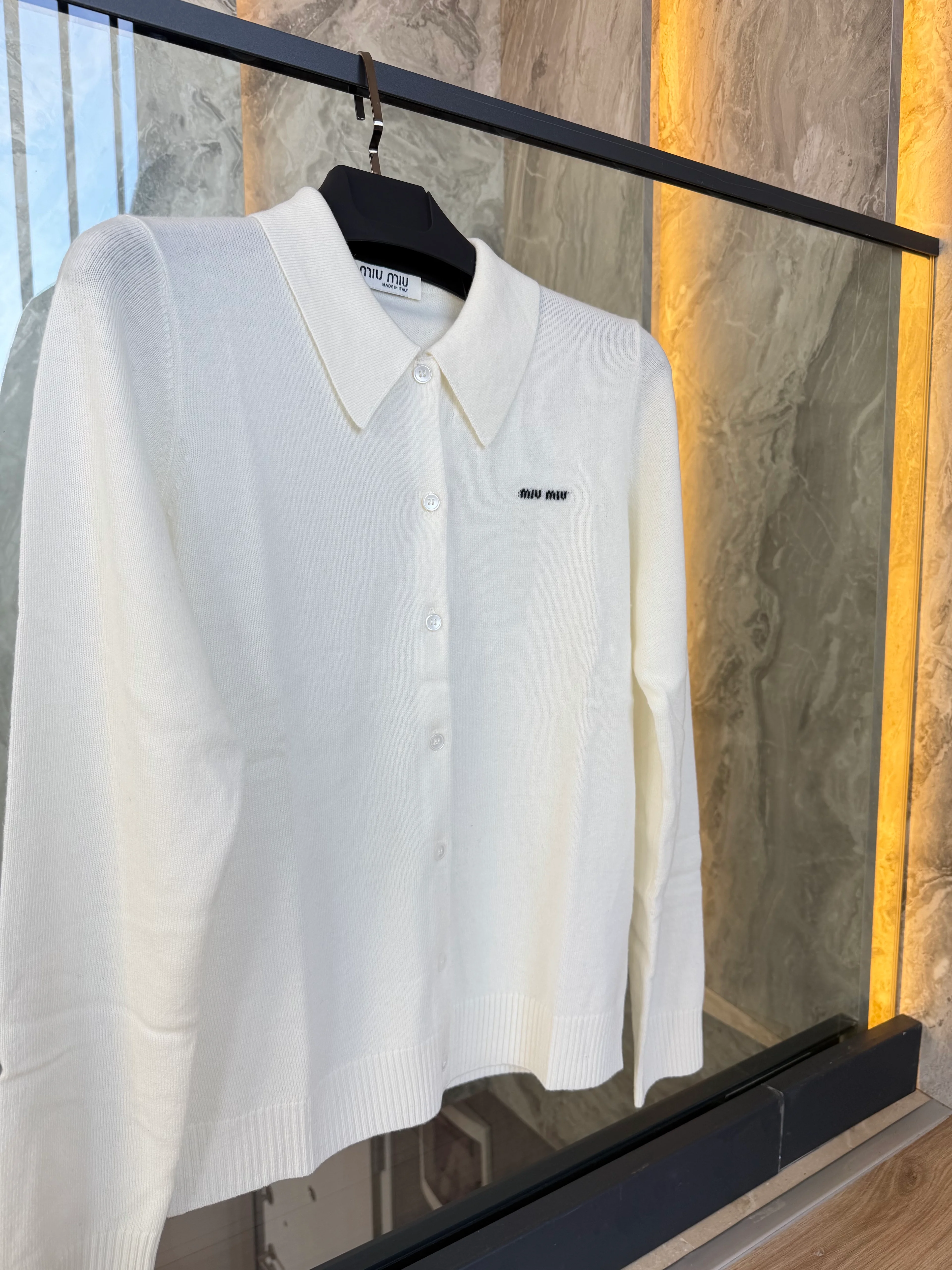 White Signature Knit Cardigan