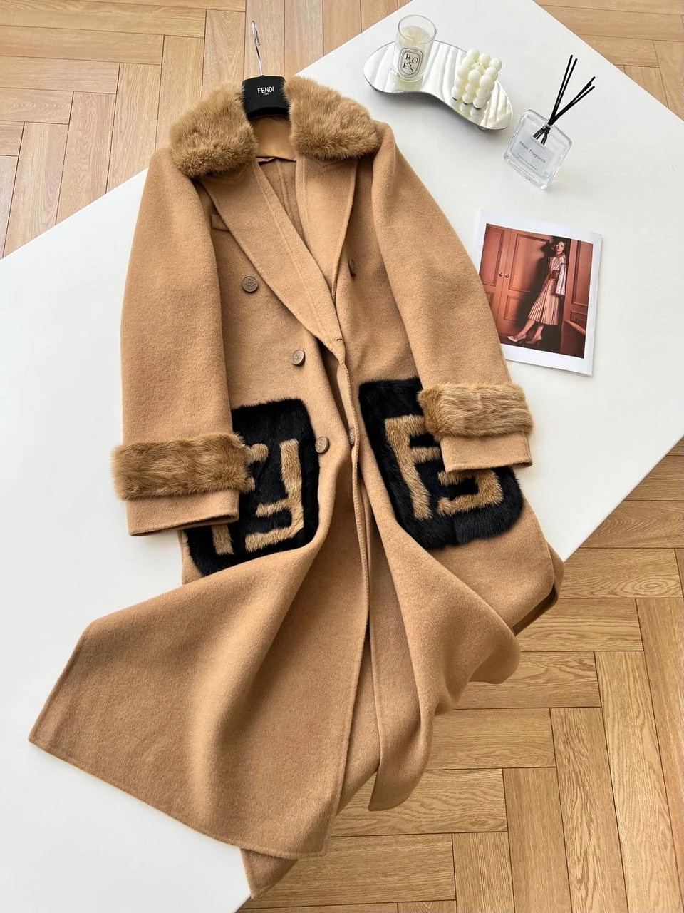 FNDI Fur-Trim Iconic Wool Coat