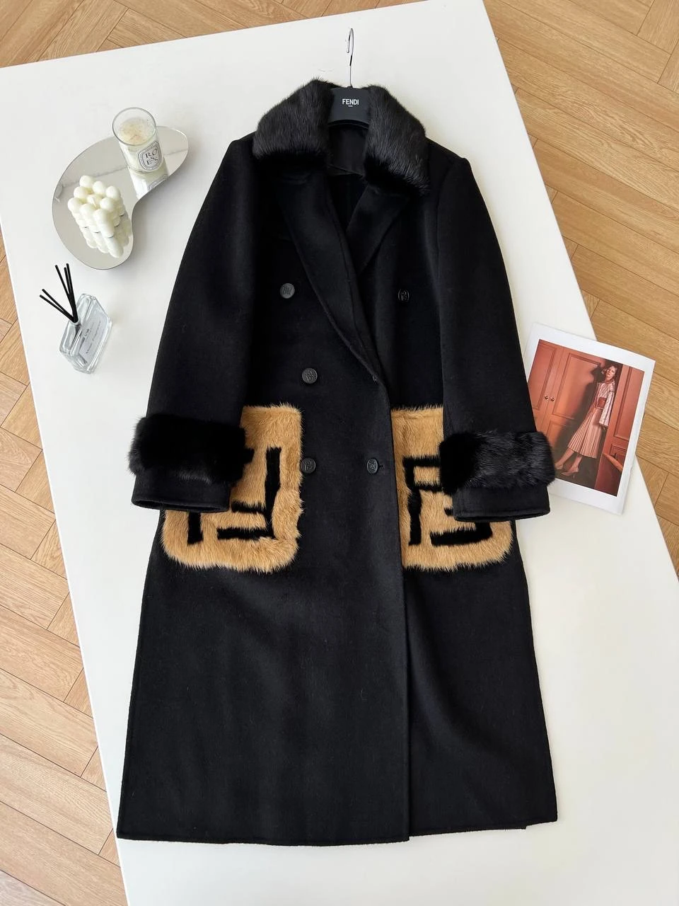 FNDI Fur-Trim Iconic Wool Coat