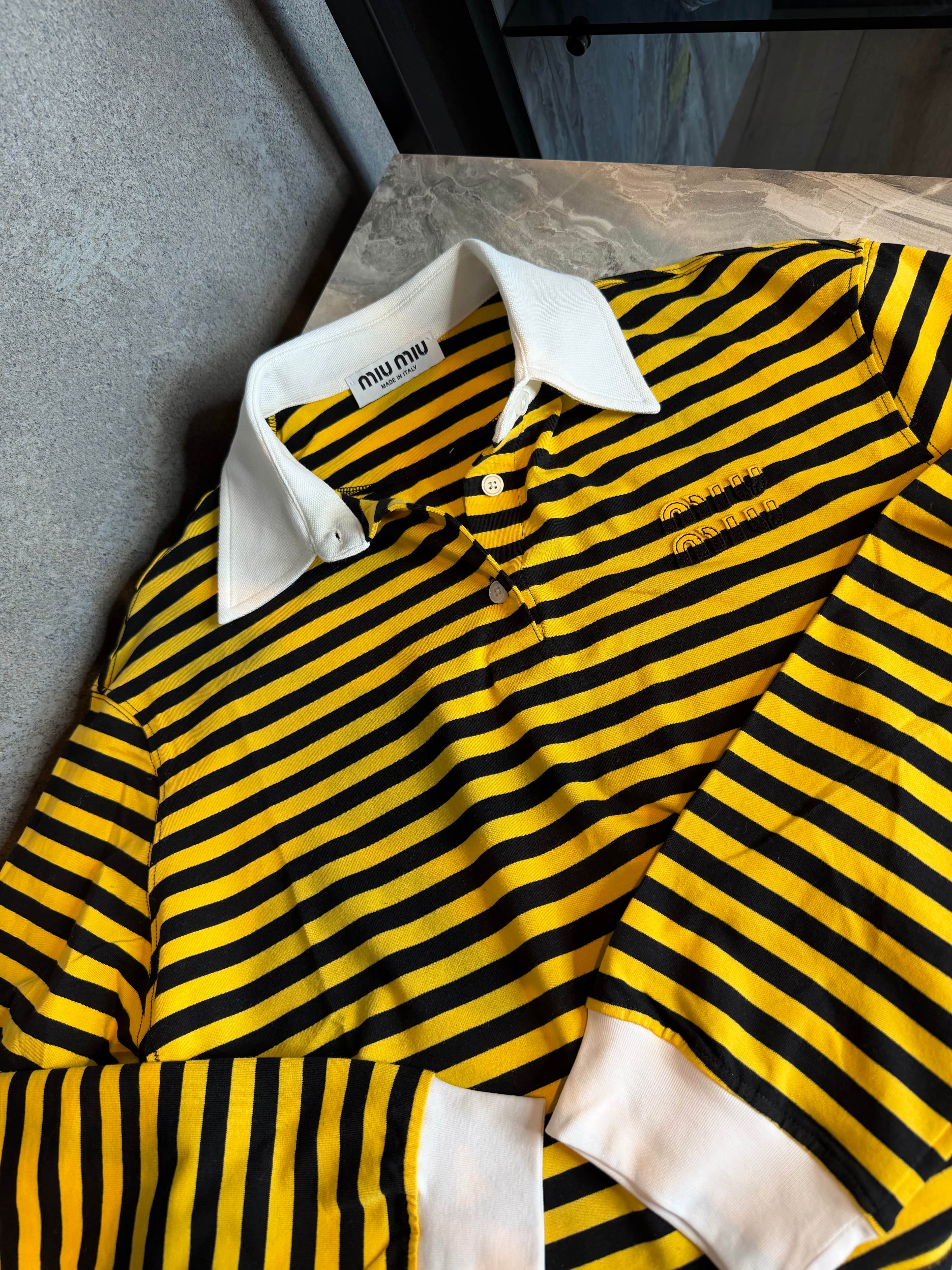 Miu / Striped Knit Polo – Yellow/Black